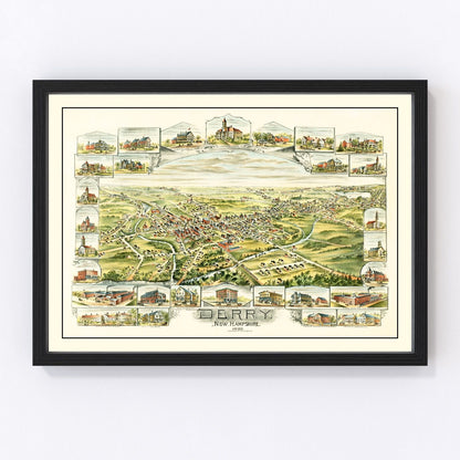Vintage restored map of Derry, New Hampshire, 1898, Rockingham County cartography