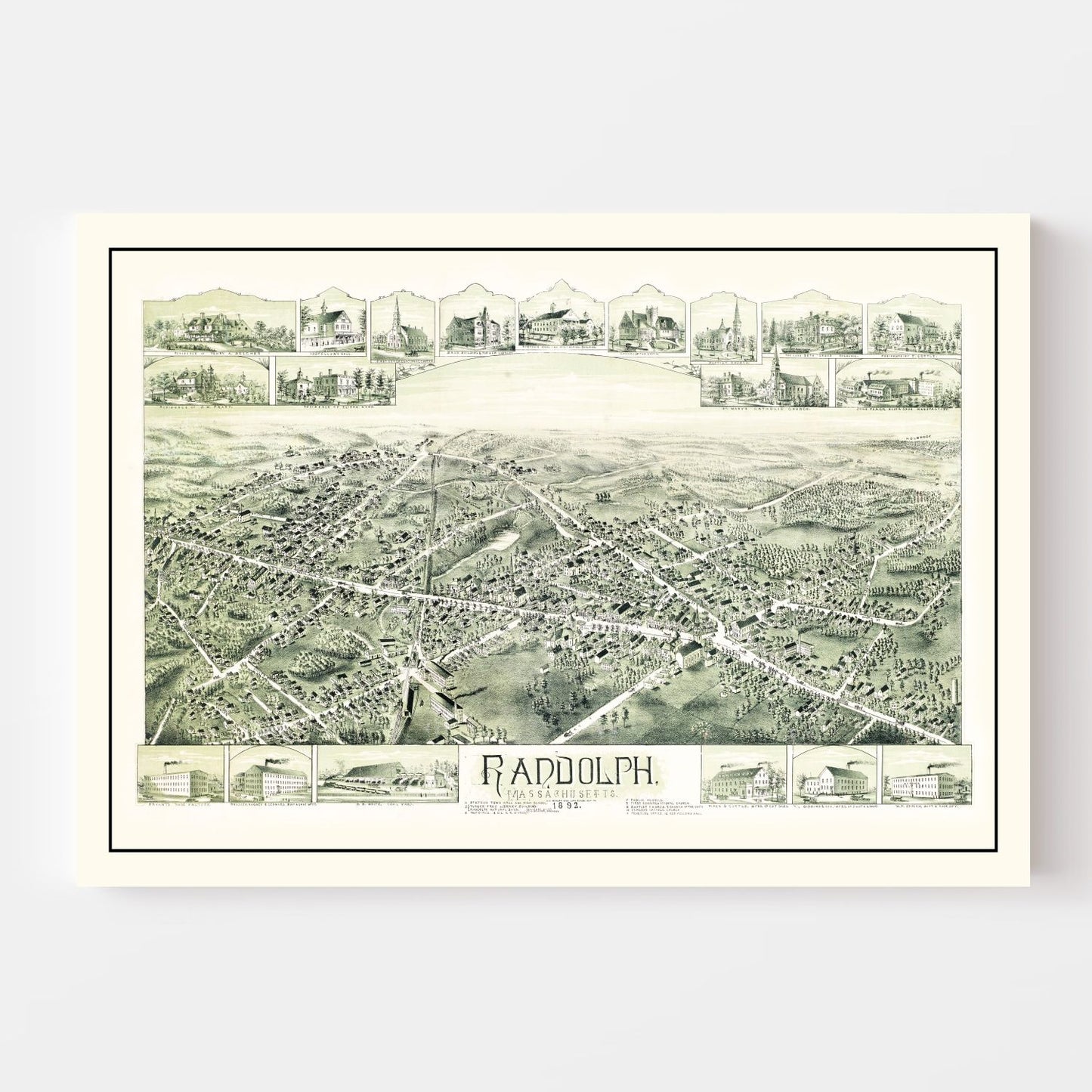Vintage Map of Randolph, Norfolk County, Massachusetts, 1892