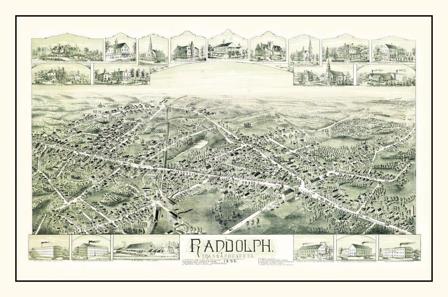 Vintage Map of Randolph, Norfolk County, Massachusetts, 1892