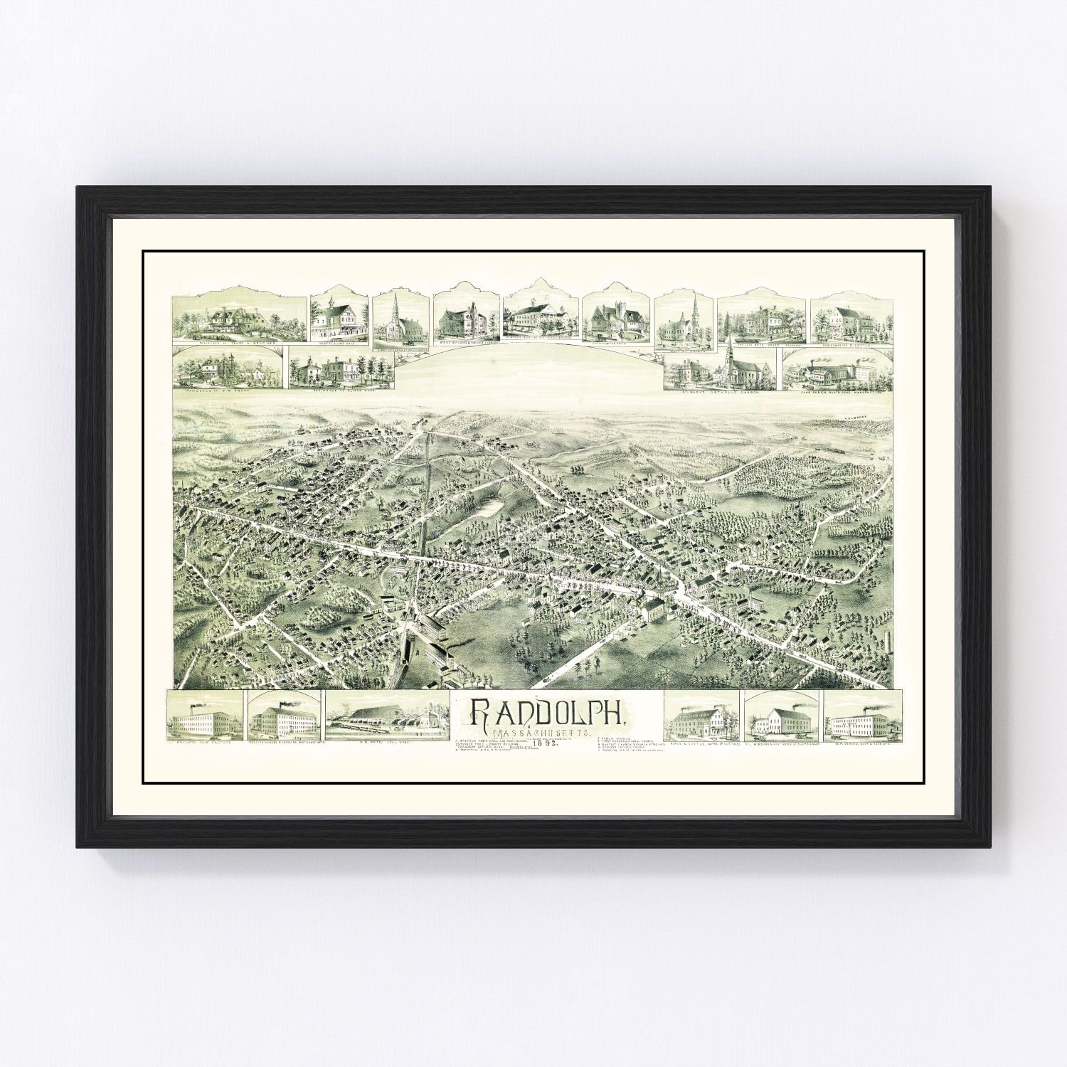 Vintage map of Randolph, Massachusetts, 1892