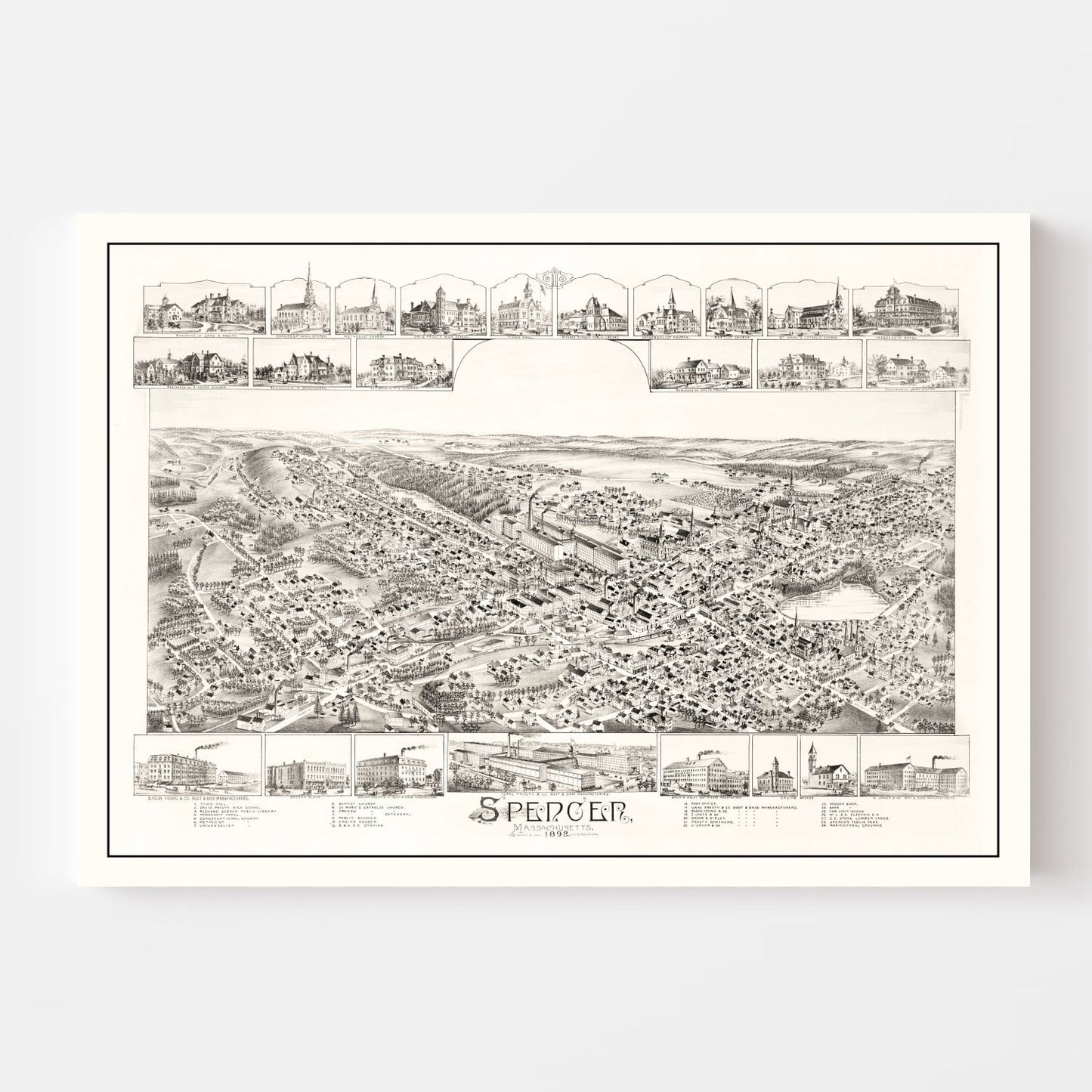 Vintage Map of Spencer, Massachusetts, 1892