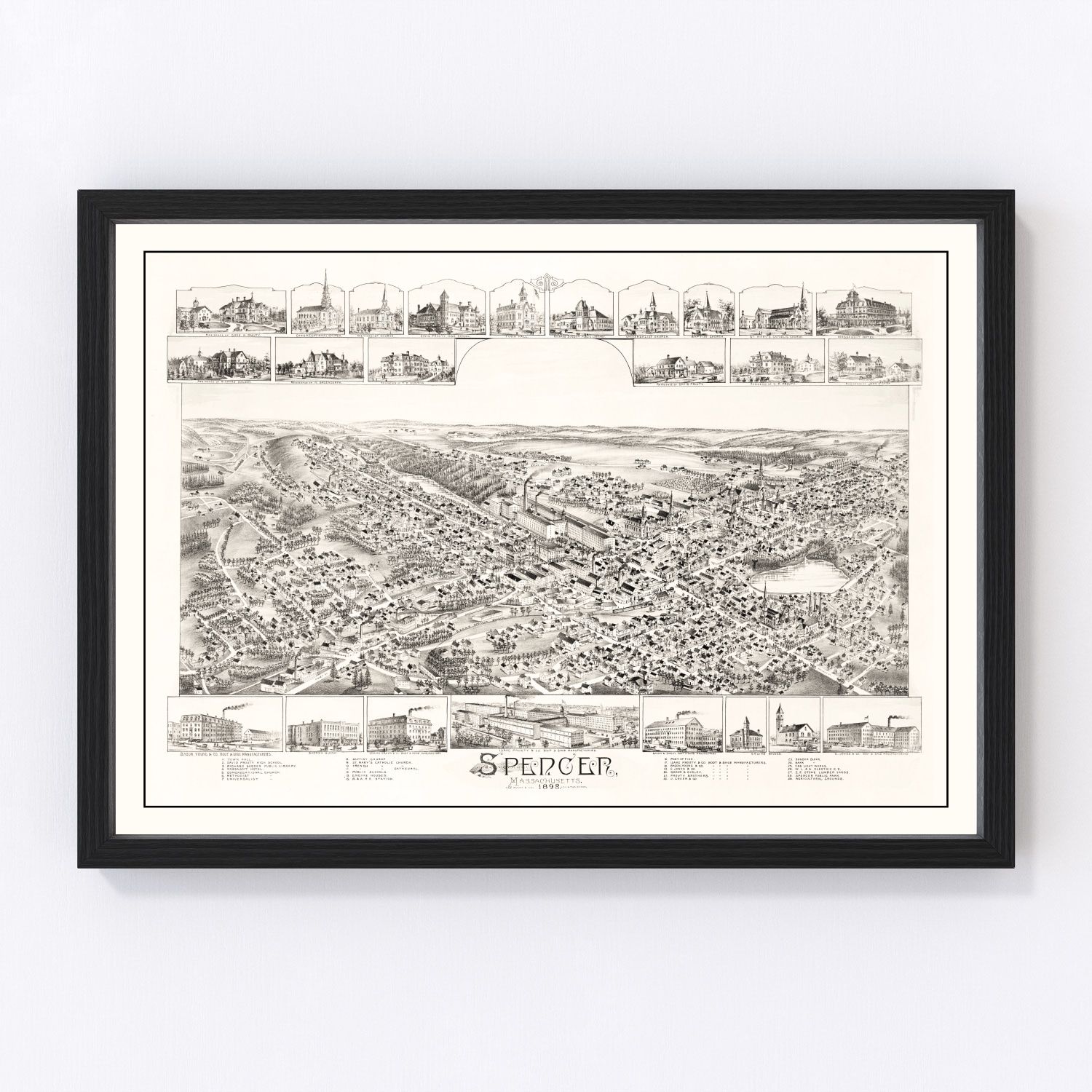 Vintage map of Spencer, Massachusetts, 1892