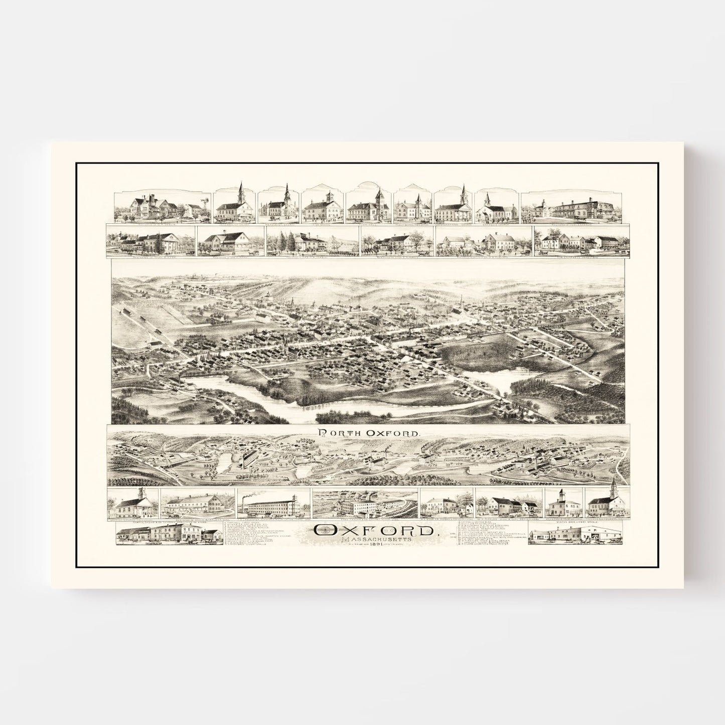 Vintage Map of Oxford, Massachusetts, 1891