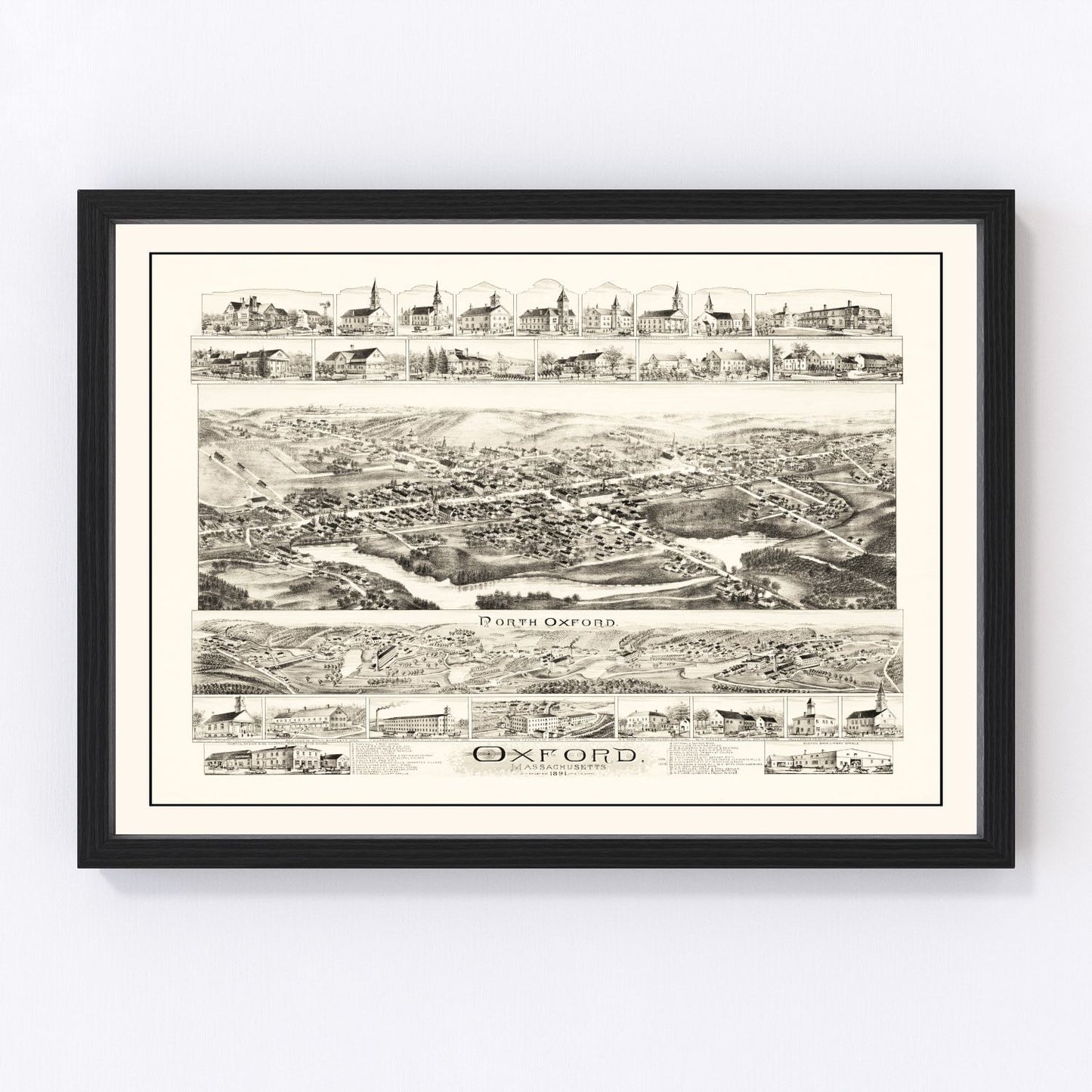 Vintage map of Oxford, Massachusetts, 1891