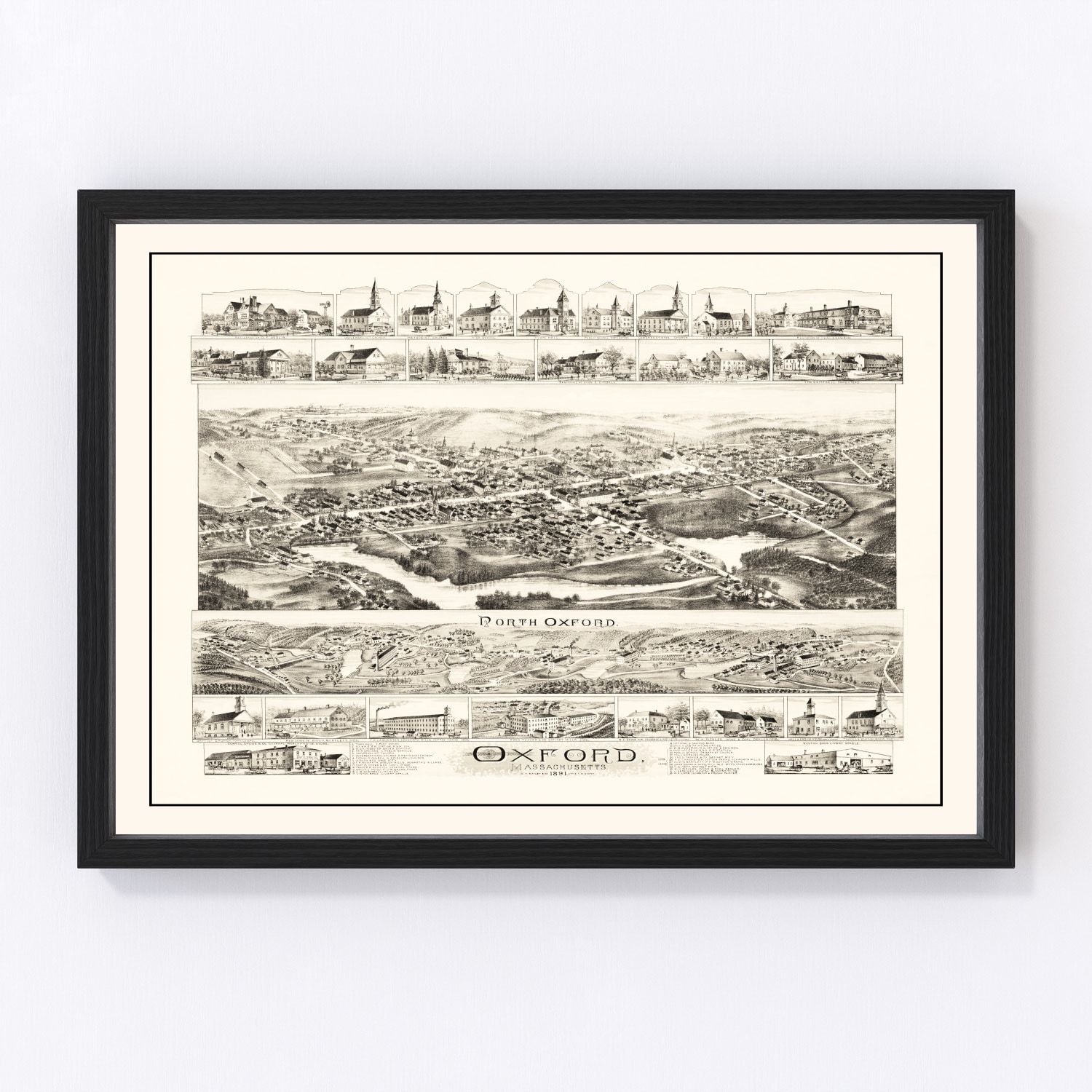 Vintage map of Oxford, Massachusetts, 1891