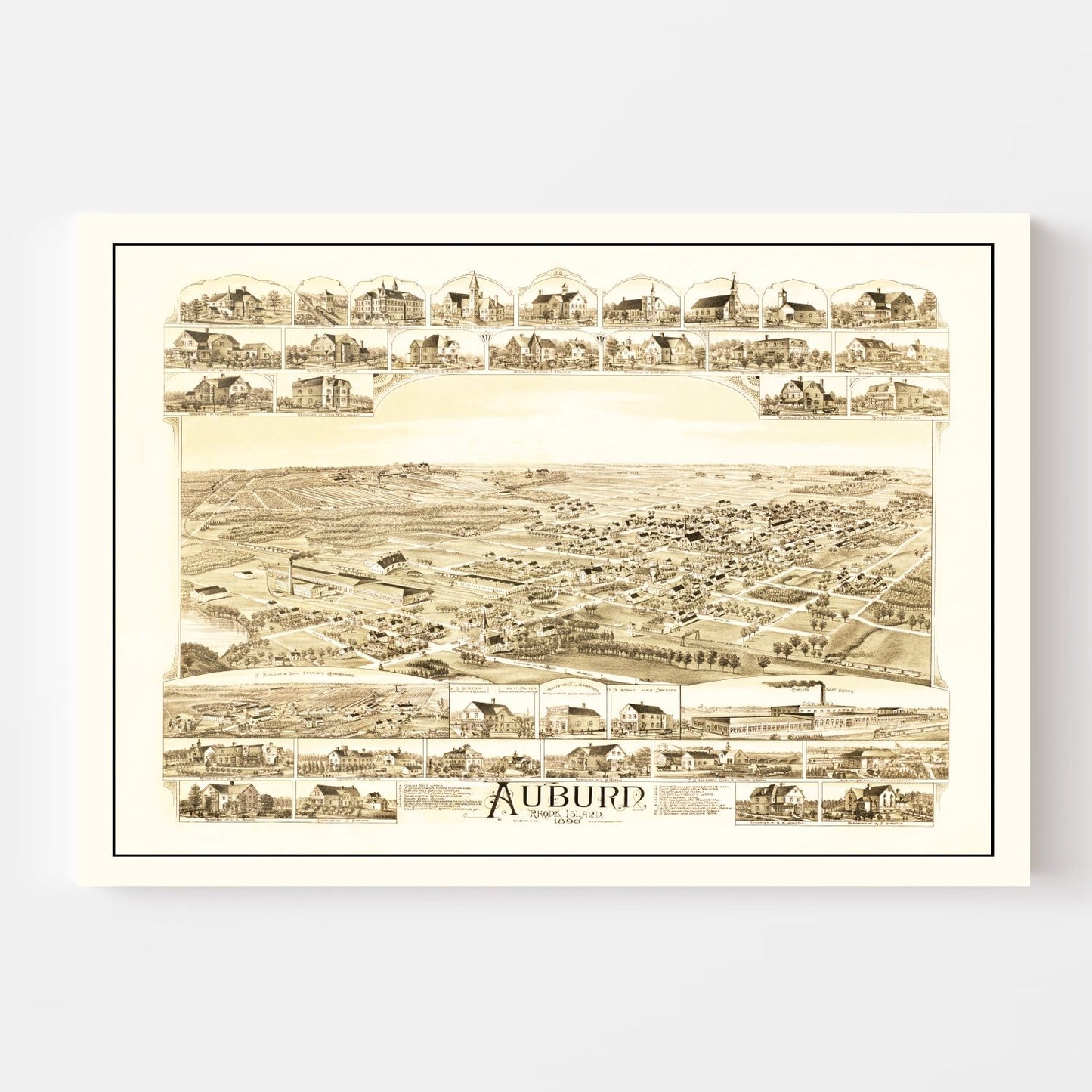 Vintage Map of Auburn, Rhode Island, 1890