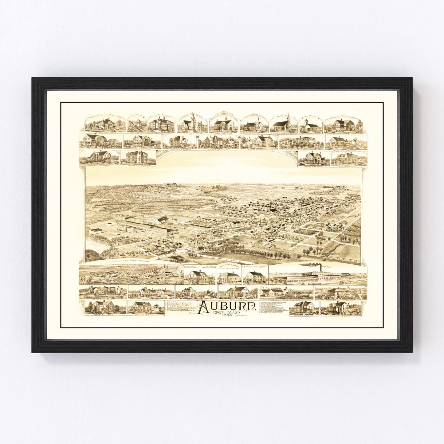 vintage map of Auburn, Rhode Island, 1890, Pawtuxet River mills