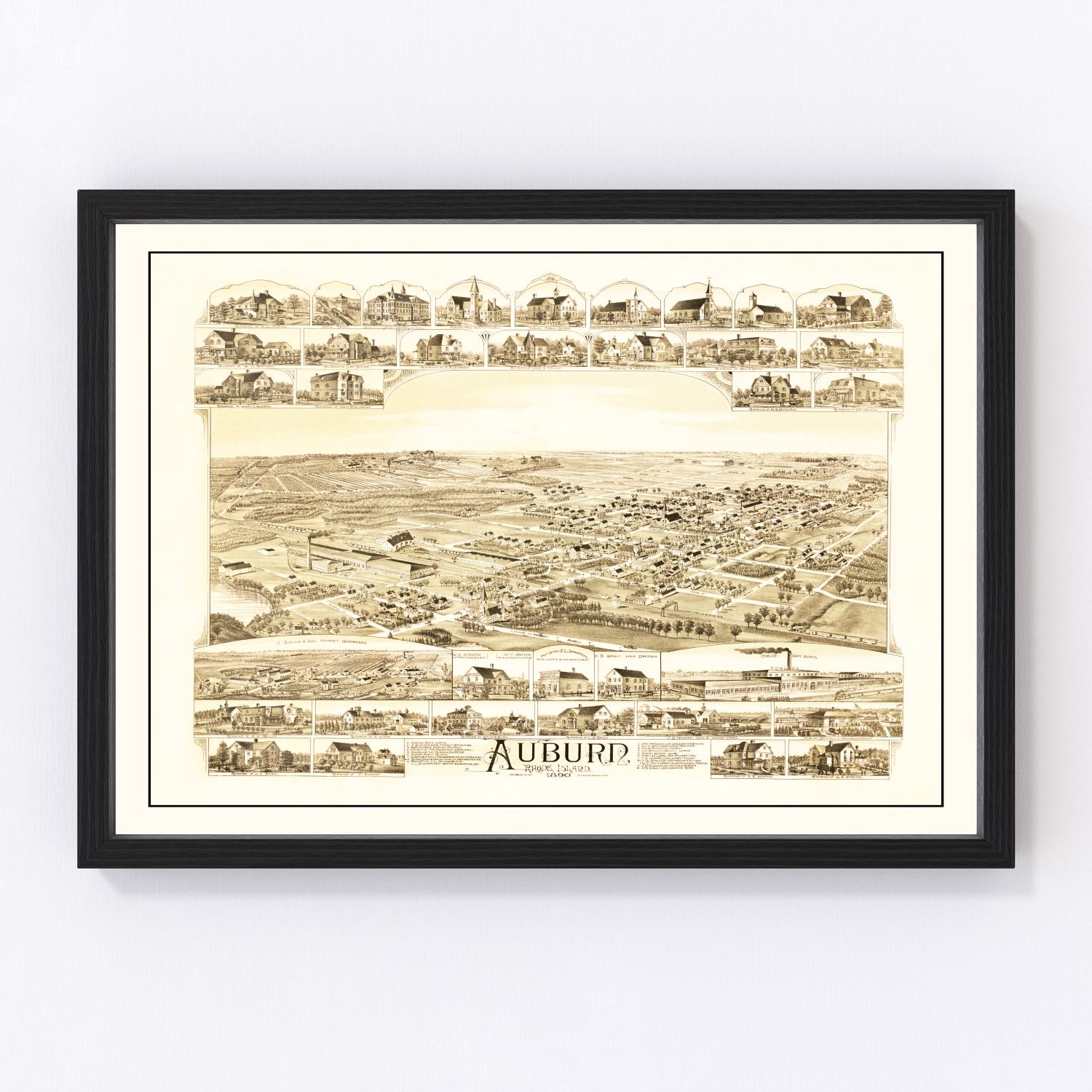 vintage map of Auburn, Rhode Island, 1890, Pawtuxet River mills