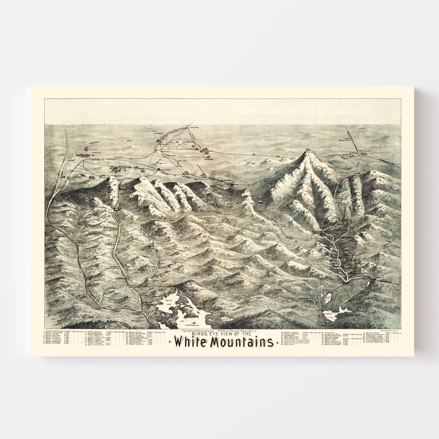Vintage Map of the White Mountains, New Hampshire, 1890