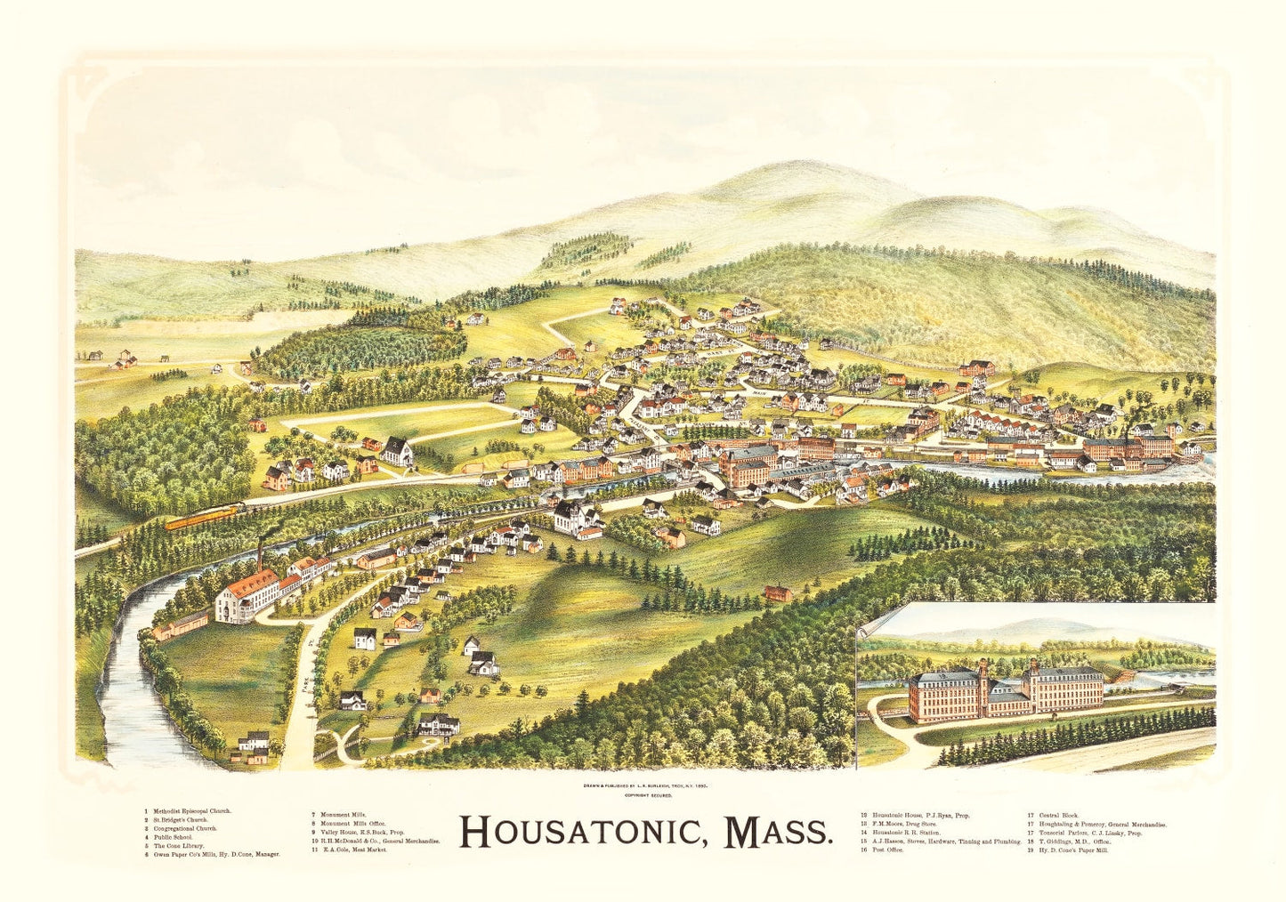 Vintage Map of Housatonic, Massachusetts, 1890 (Berkshire)