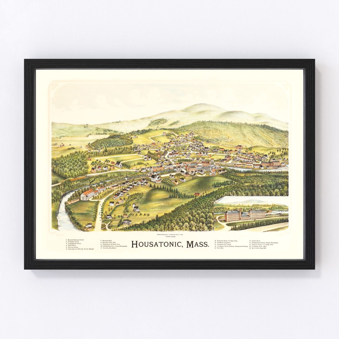 Vintage map of Housatonic, Berkshire County, Massachusetts, 1890