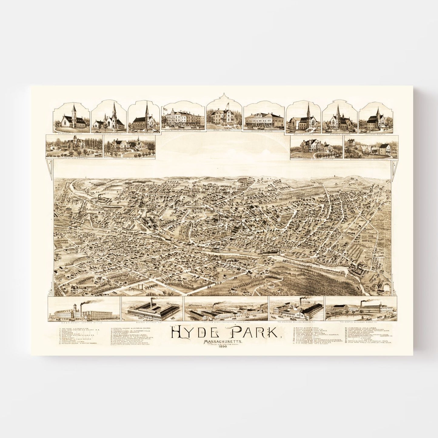 Vintage Map of Hyde Park, Massachusetts, 1890