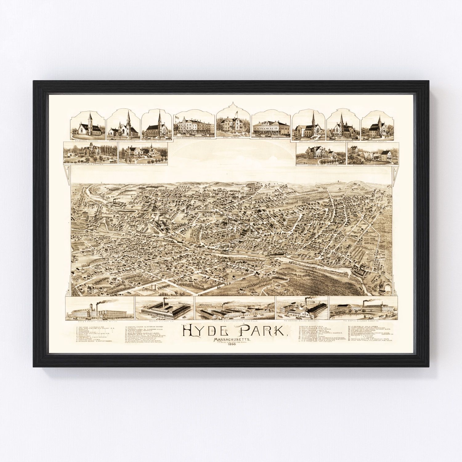 Vintage map of Hyde Park, Massachusetts, 1890