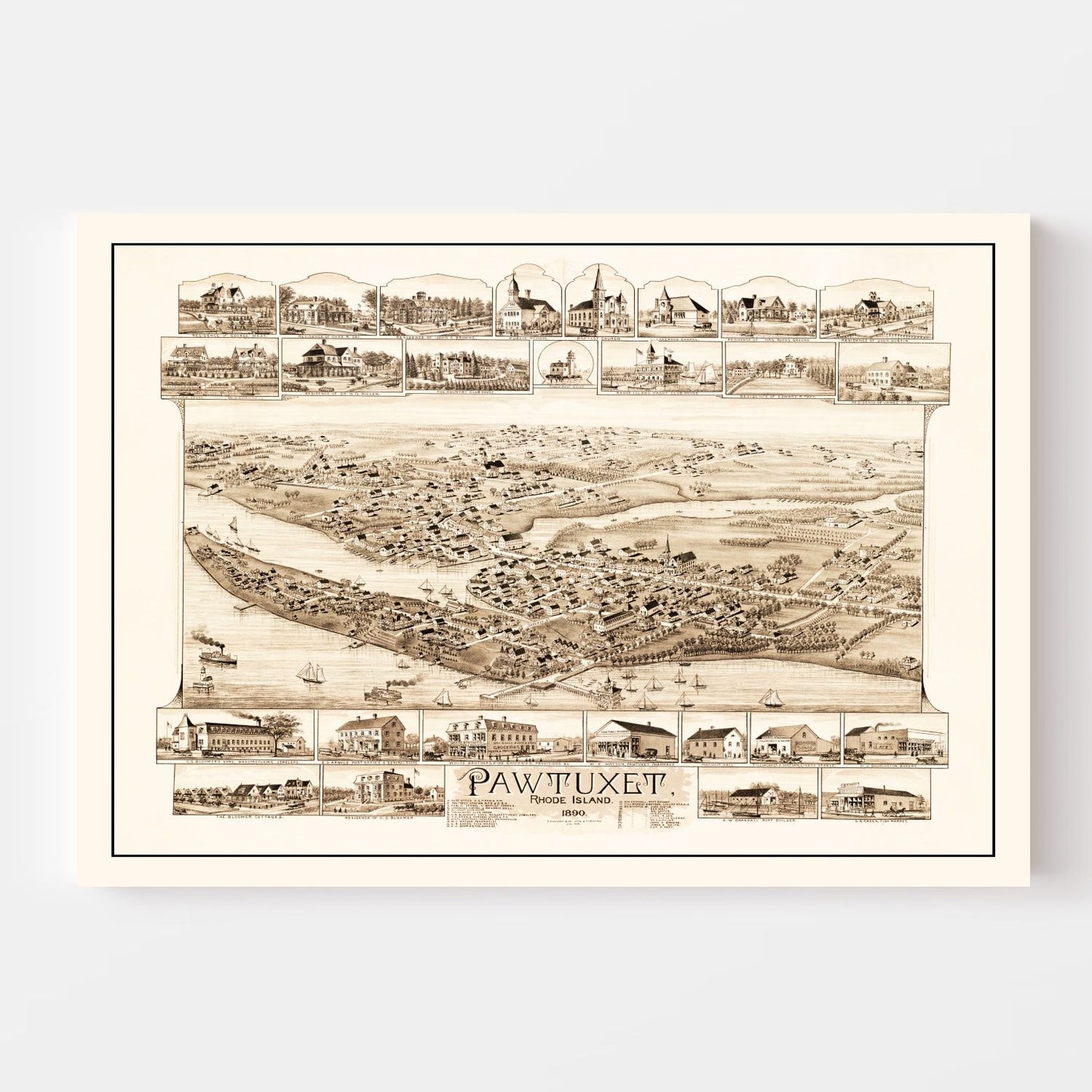 Vintage Map of Pawtuxet, Rhode Island, 1890