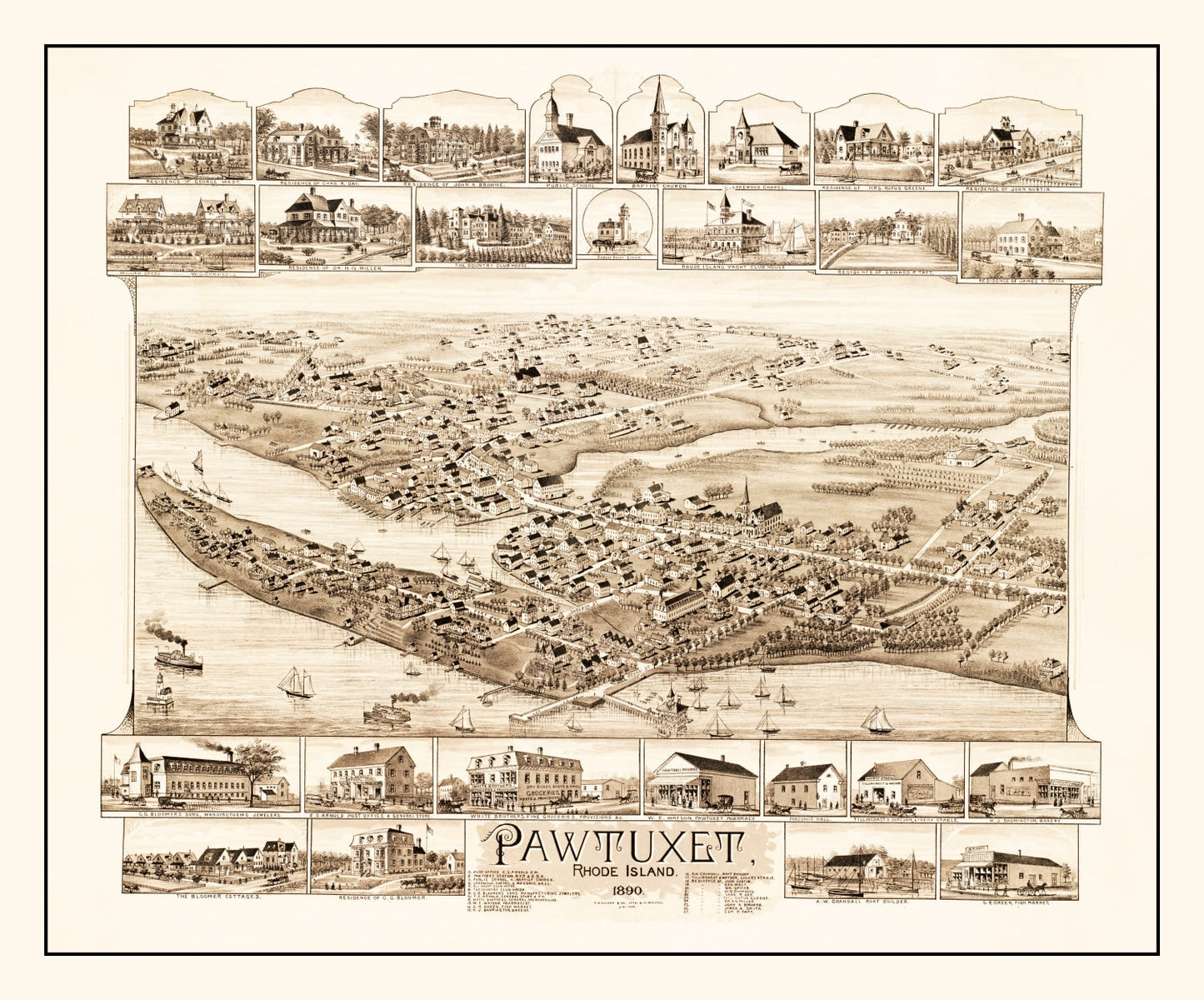 Vintage Map of Pawtuxet, Rhode Island, 1890