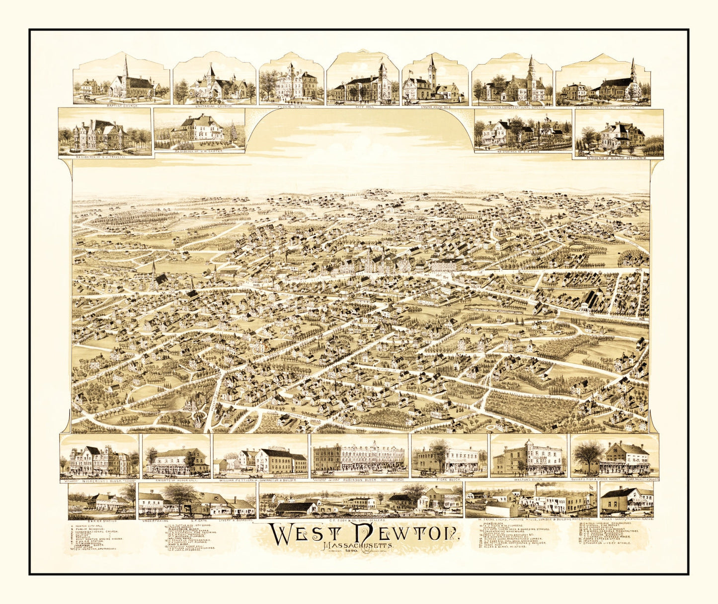 Vintage Map of West Newton, Massachusetts 1890