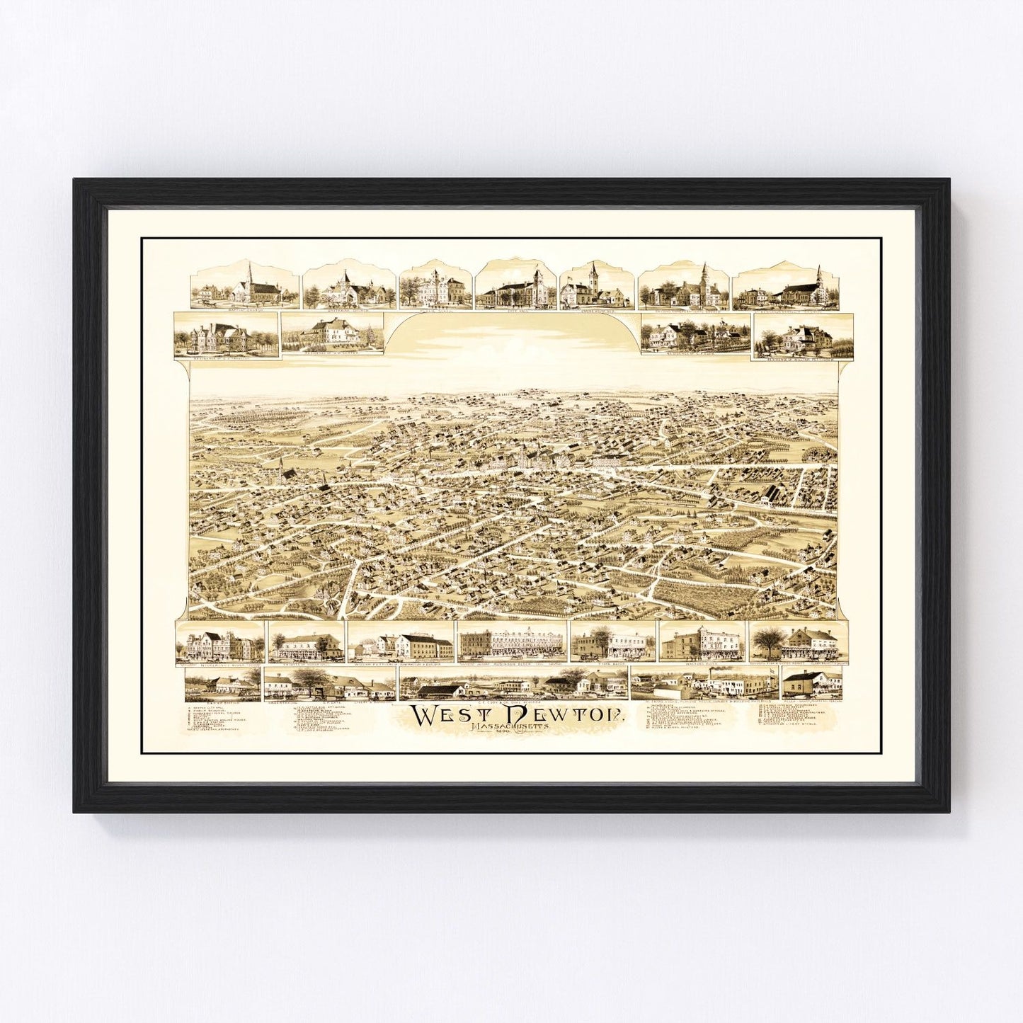 Vintage map of West Newton, Massachusetts, 1890 - Middlesex County restored print