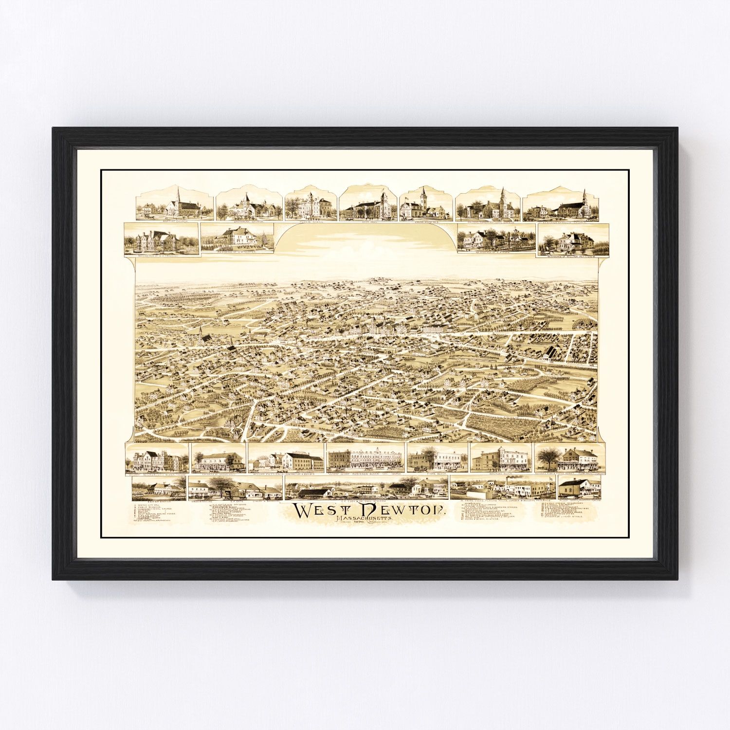 Vintage map of West Newton, Massachusetts, 1890 - Middlesex County restored print