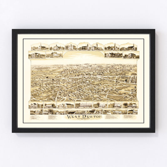 Vintage map of West Newton, Massachusetts, 1890 - Middlesex County restored print