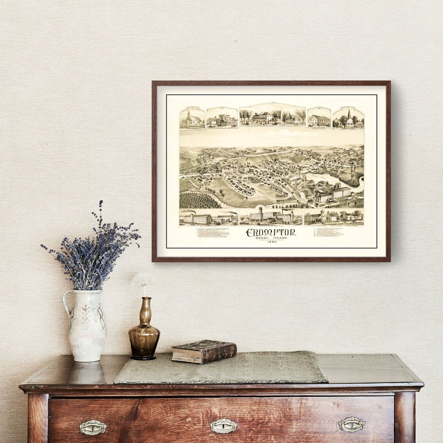 Vintage Map of Crompton, Rhode Island, 1889