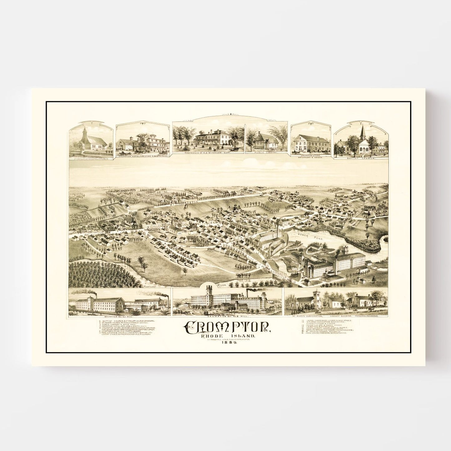 Vintage Map of Crompton, Rhode Island, 1889