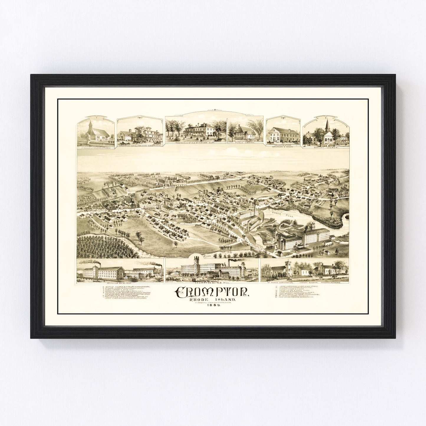 Vintage map of Crompton, Rhode Island, 1889