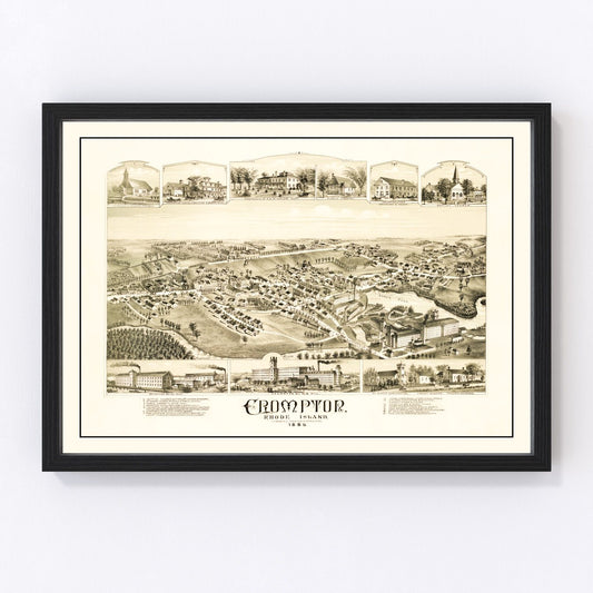 Vintage map of Crompton, Rhode Island, 1889