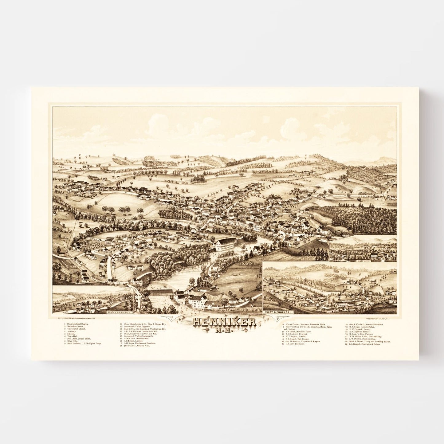 Vintage Map of Henniker, New Hampshire, 1889 (Merrimack)