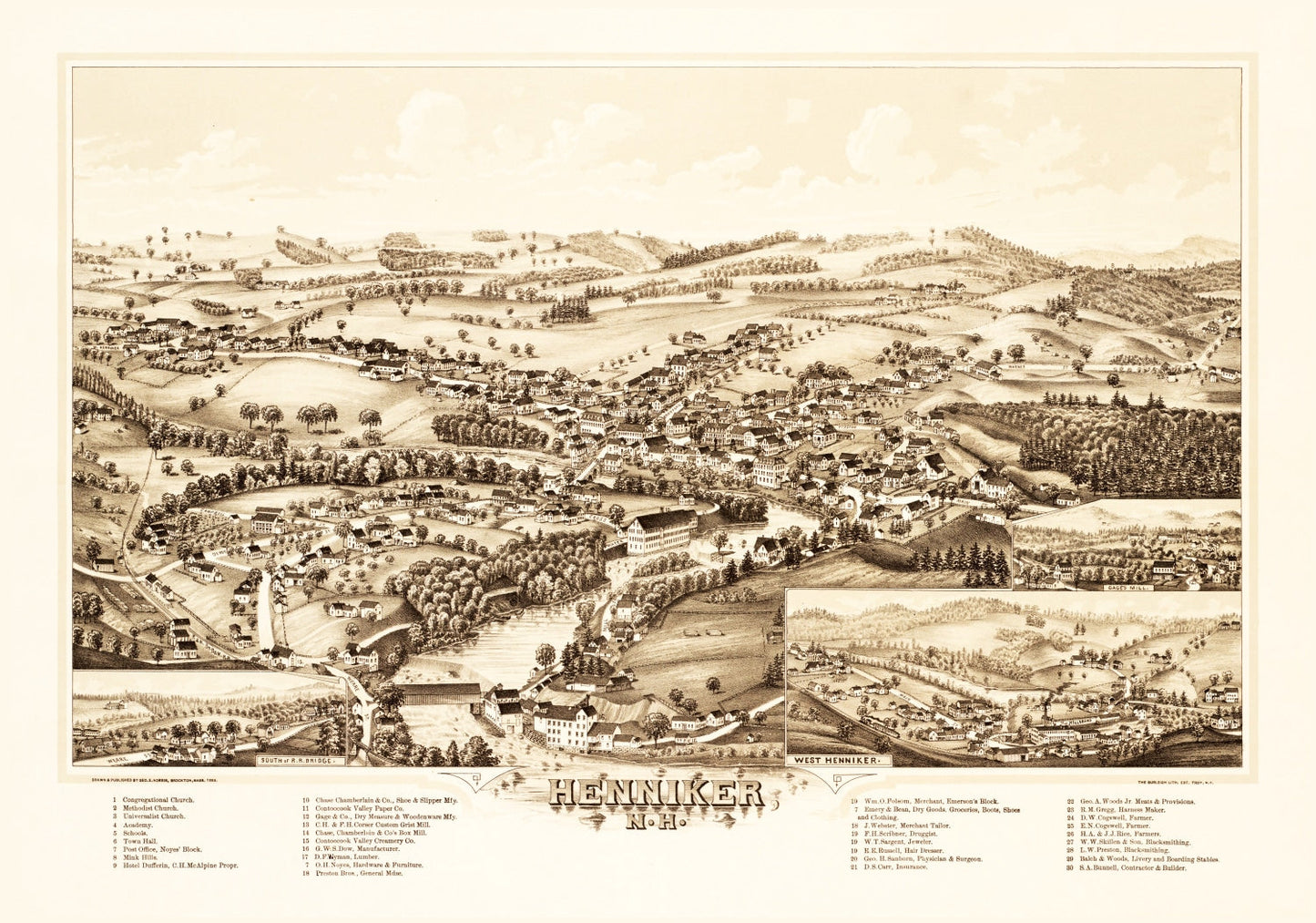 Vintage Map of Henniker, New Hampshire, 1889 (Merrimack)