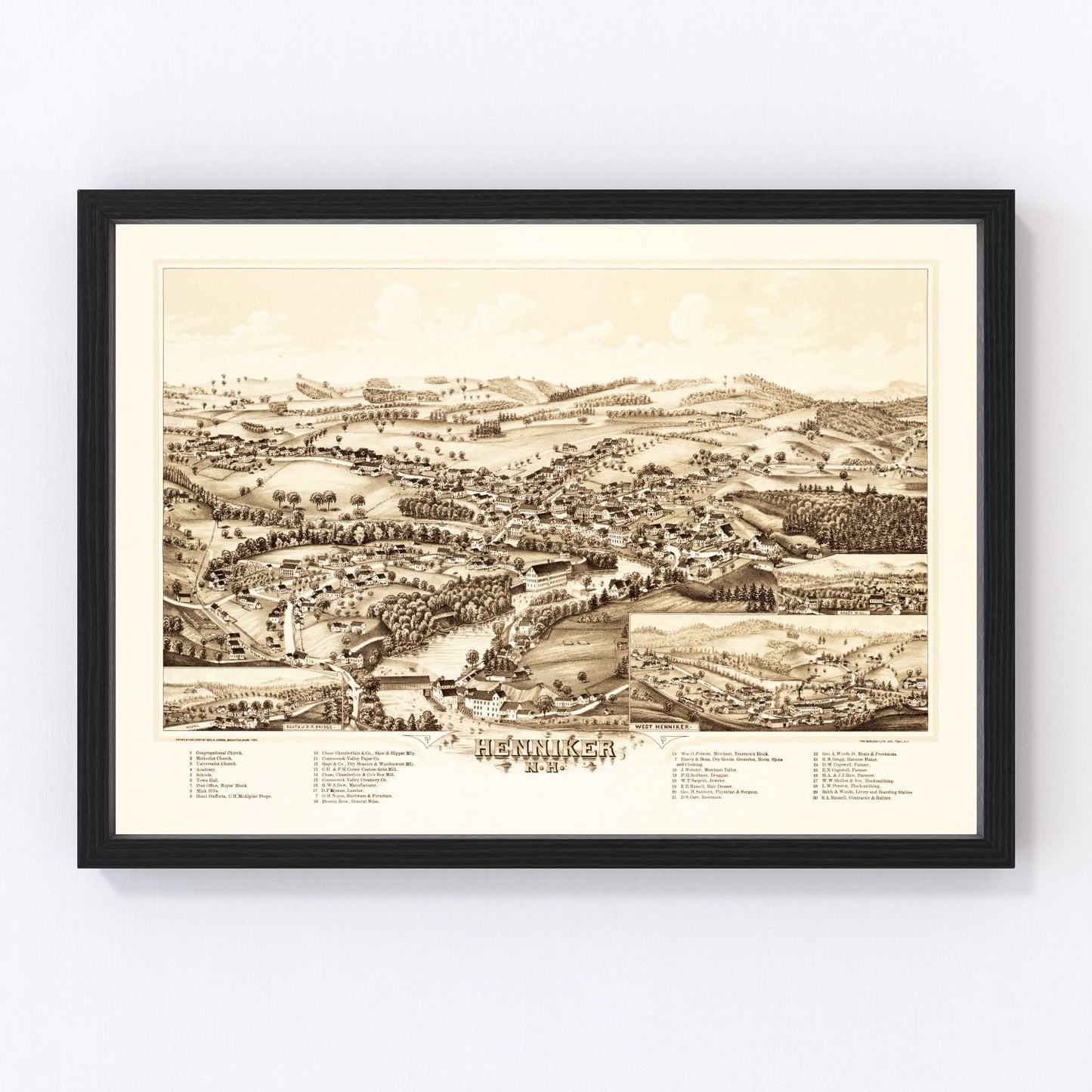 Vintage map of Henniker, New Hampshire, 1889