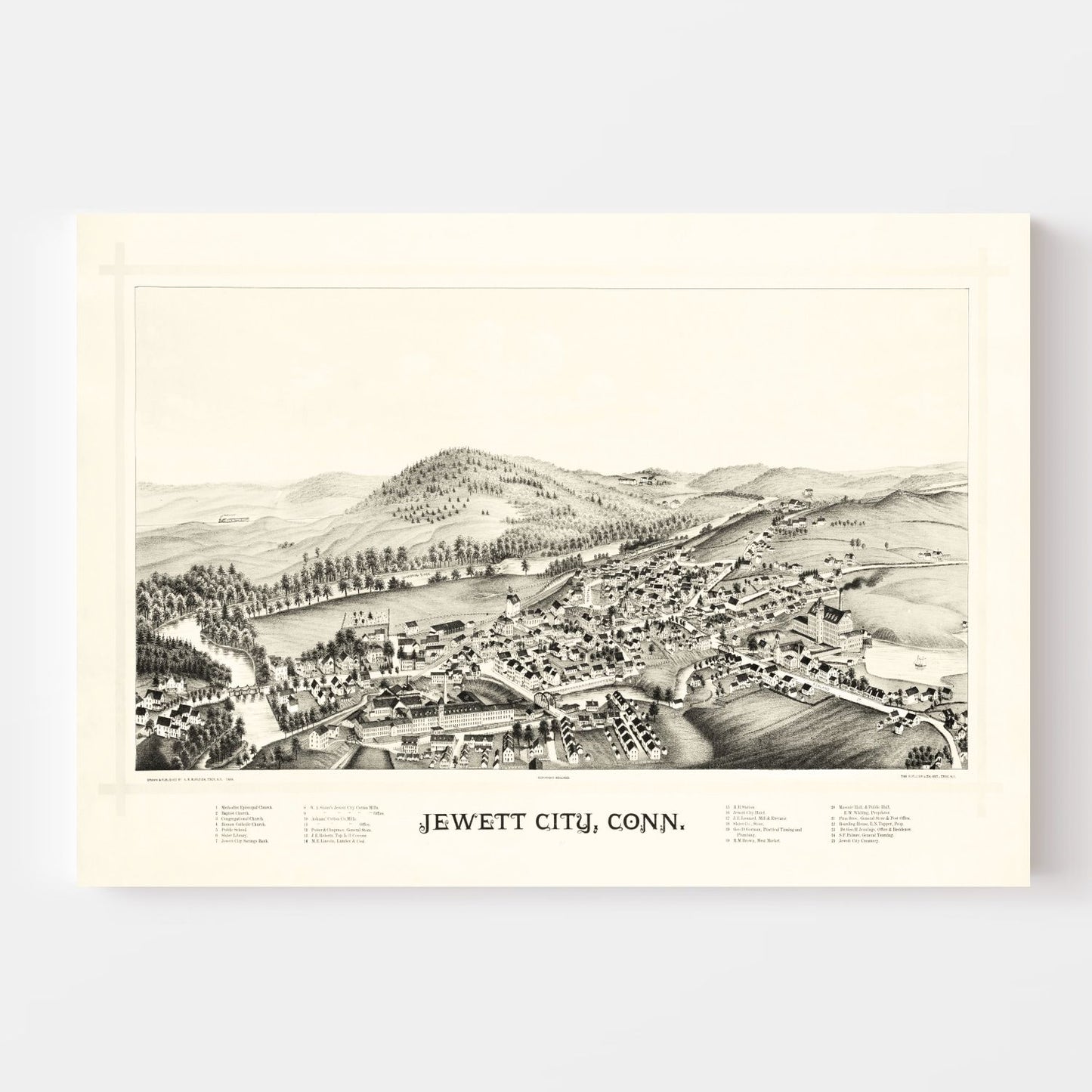 Vintage Map of Jewett City, Connecticut, 1889