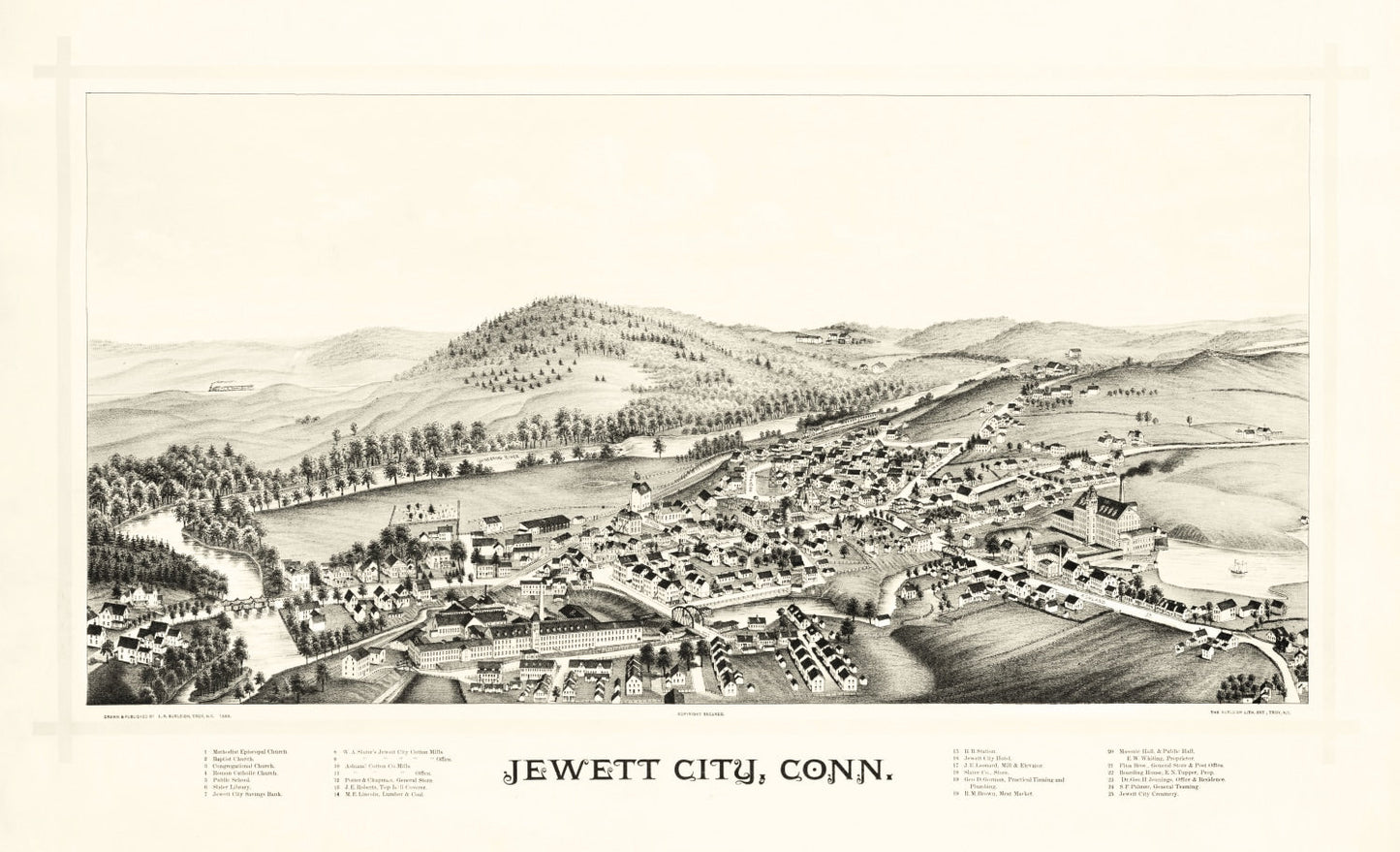 Vintage Map of Jewett City, Connecticut, 1889
