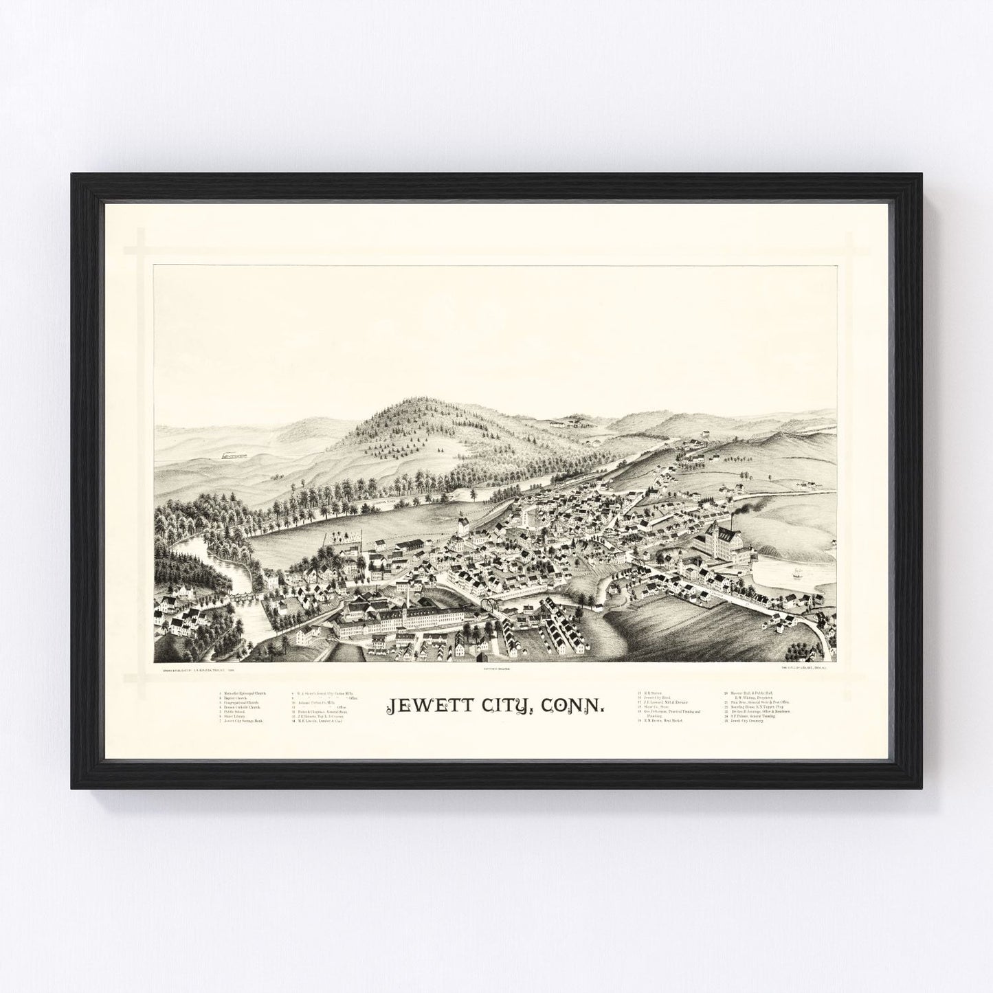 Vintage map of Jewett City, Connecticut, 1889