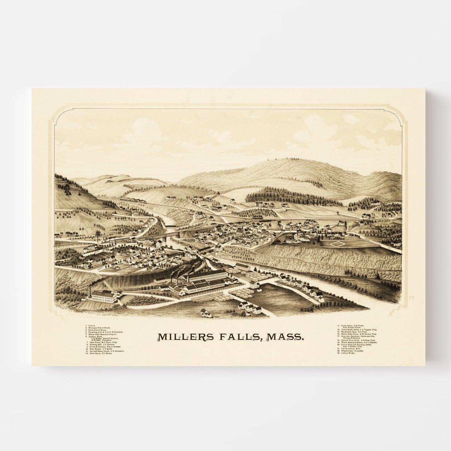 Vintage Map of Millers Falls, Massachusetts, 1889