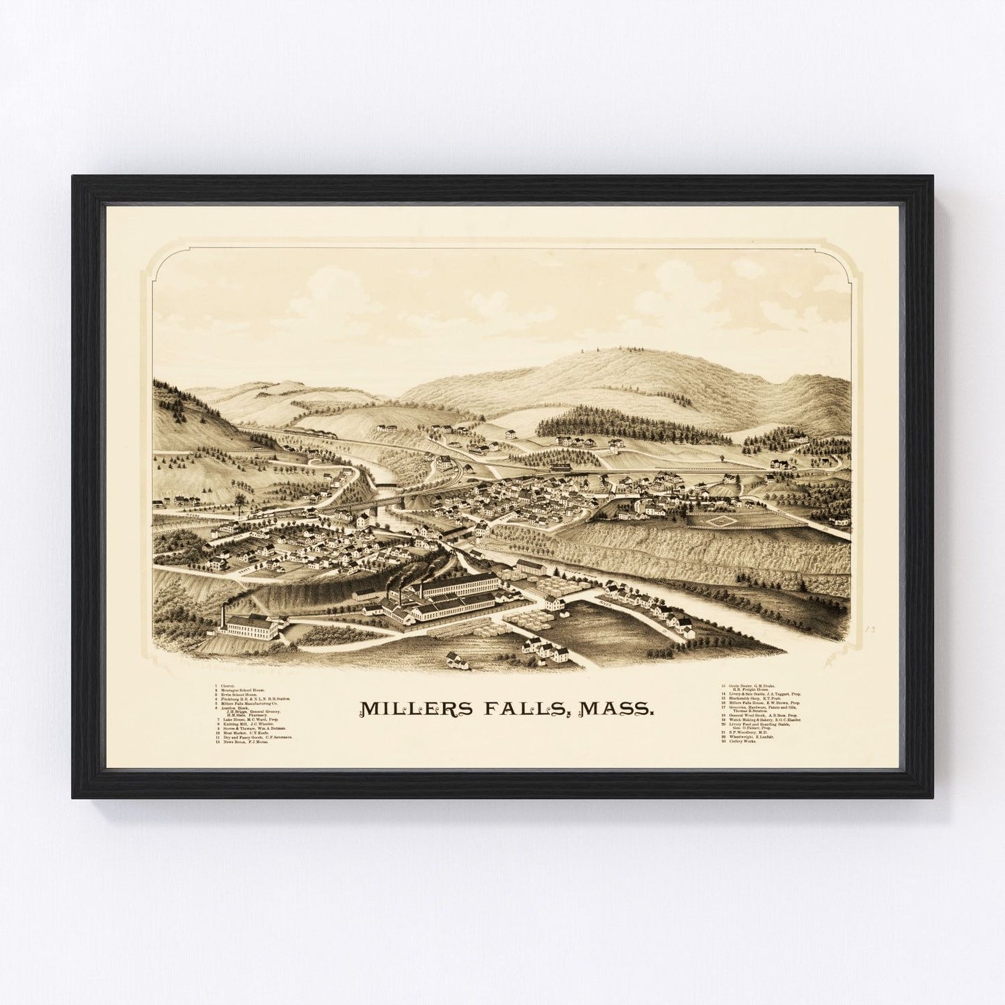 vintage map of Millers Falls, Massachusetts, 1889