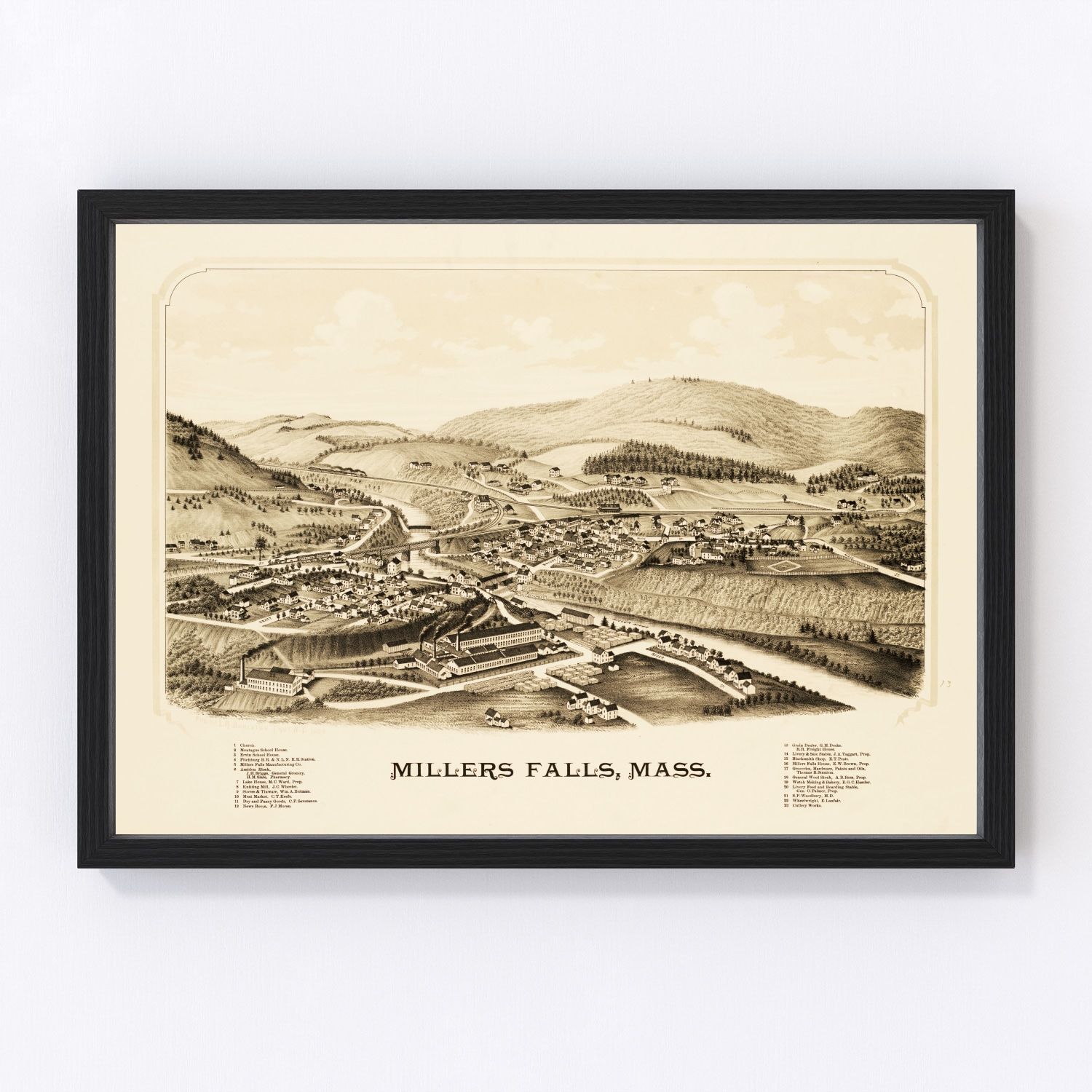 vintage map of Millers Falls, Massachusetts, 1889