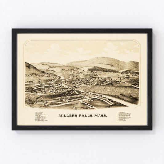 vintage map of Millers Falls, Massachusetts, 1889