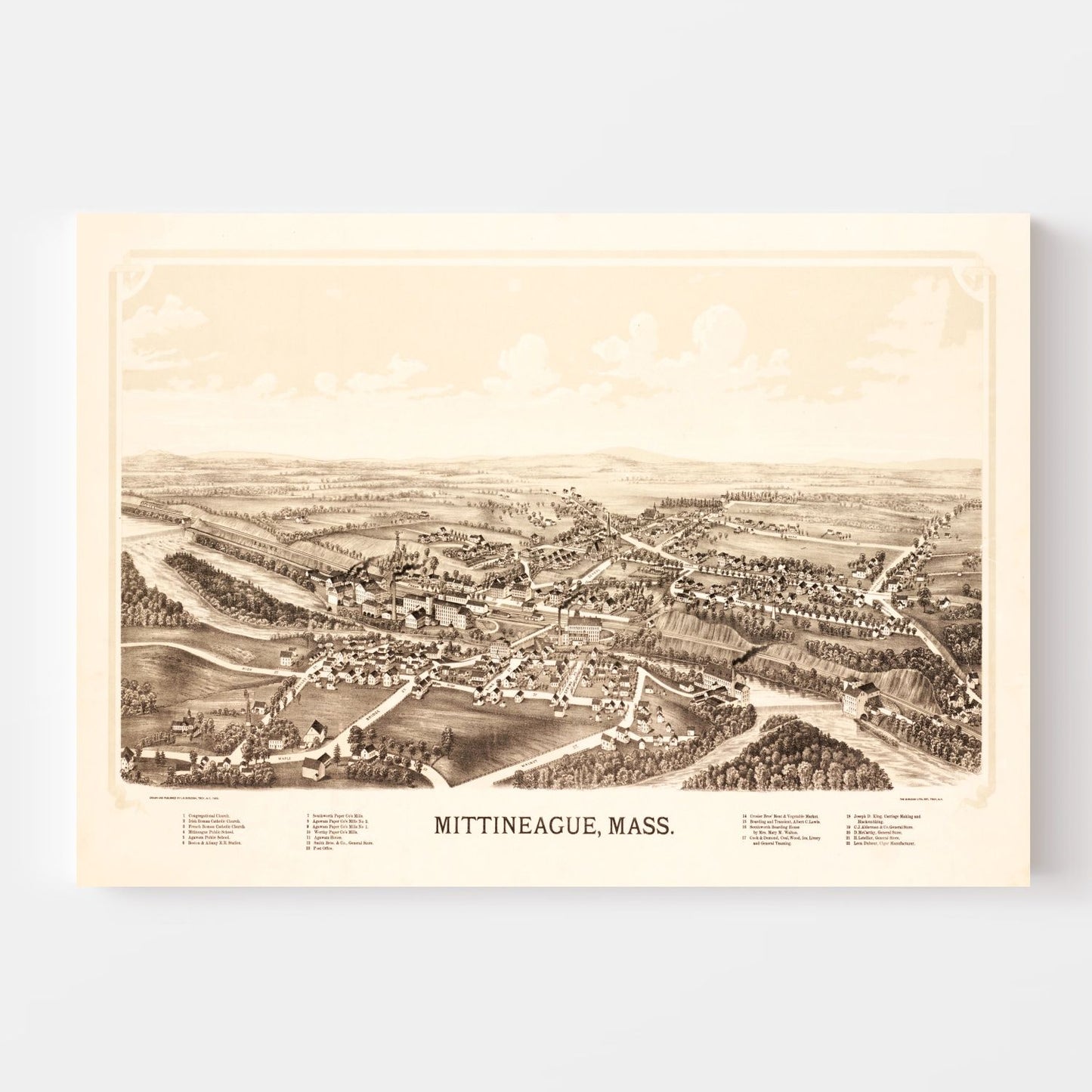 Vintage Map of Mittineague, Massachusetts, 1889