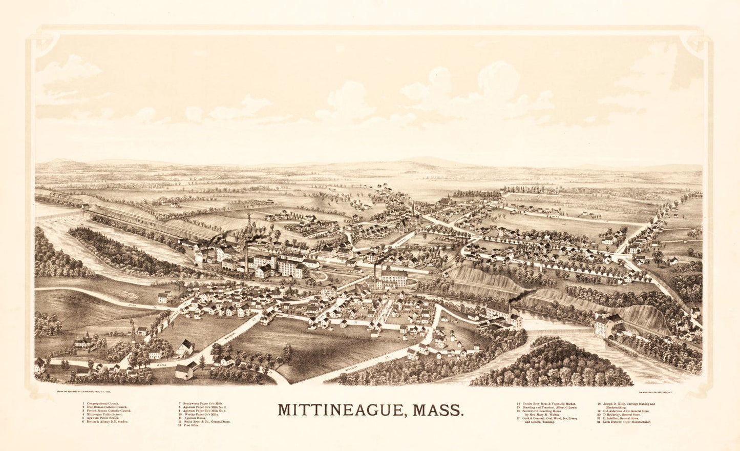 Vintage Map of Mittineague, Massachusetts, 1889