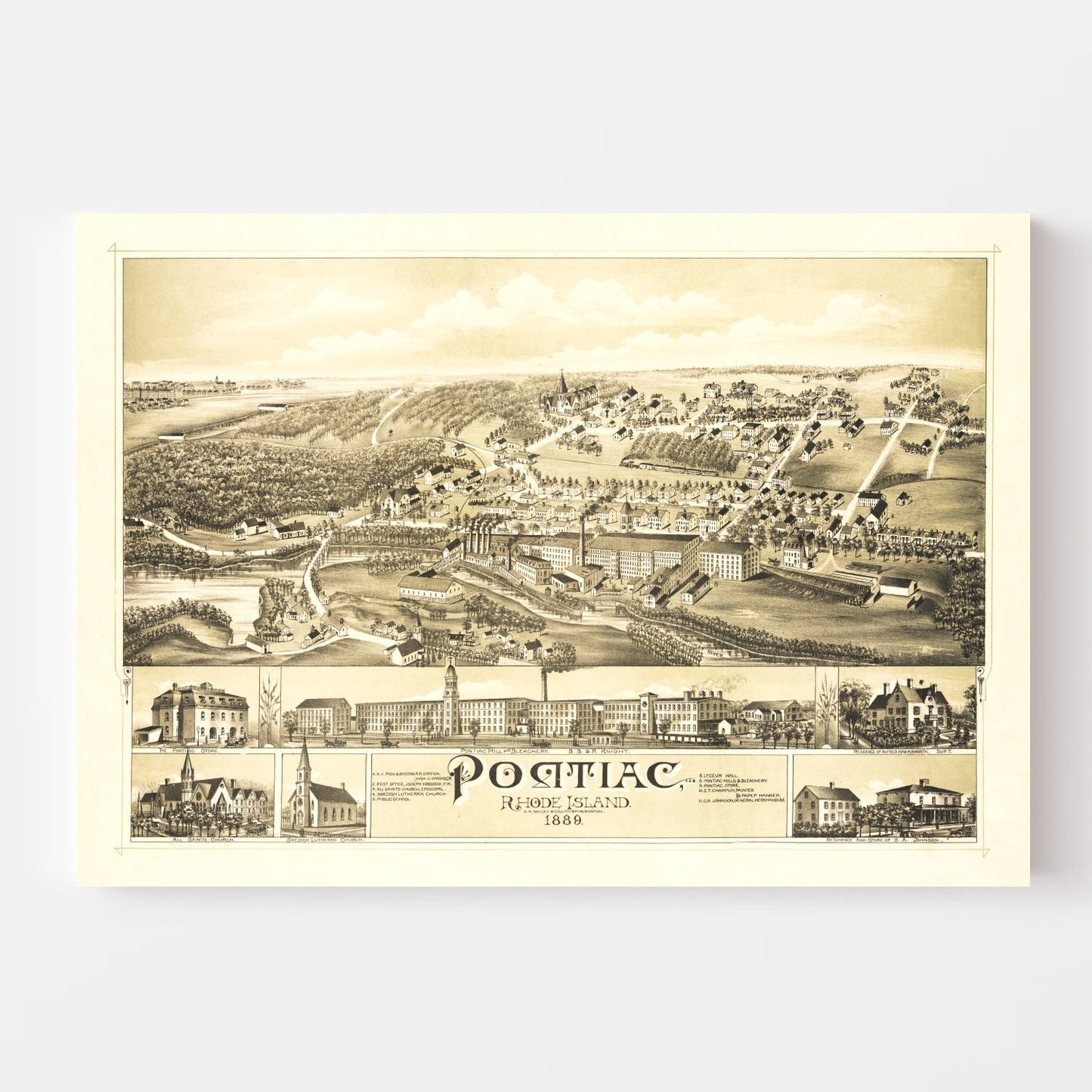 Vintage Map of Pontiac, Rhode Island, 1889