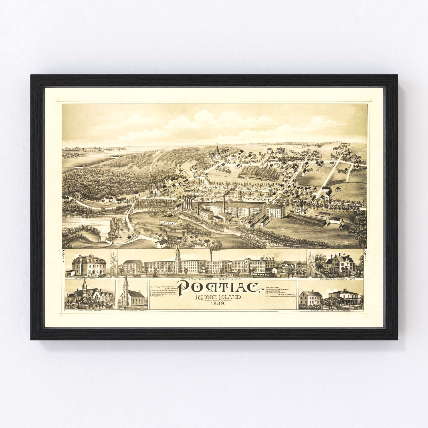vintage map of Pontiac, Rhode Island, 1889