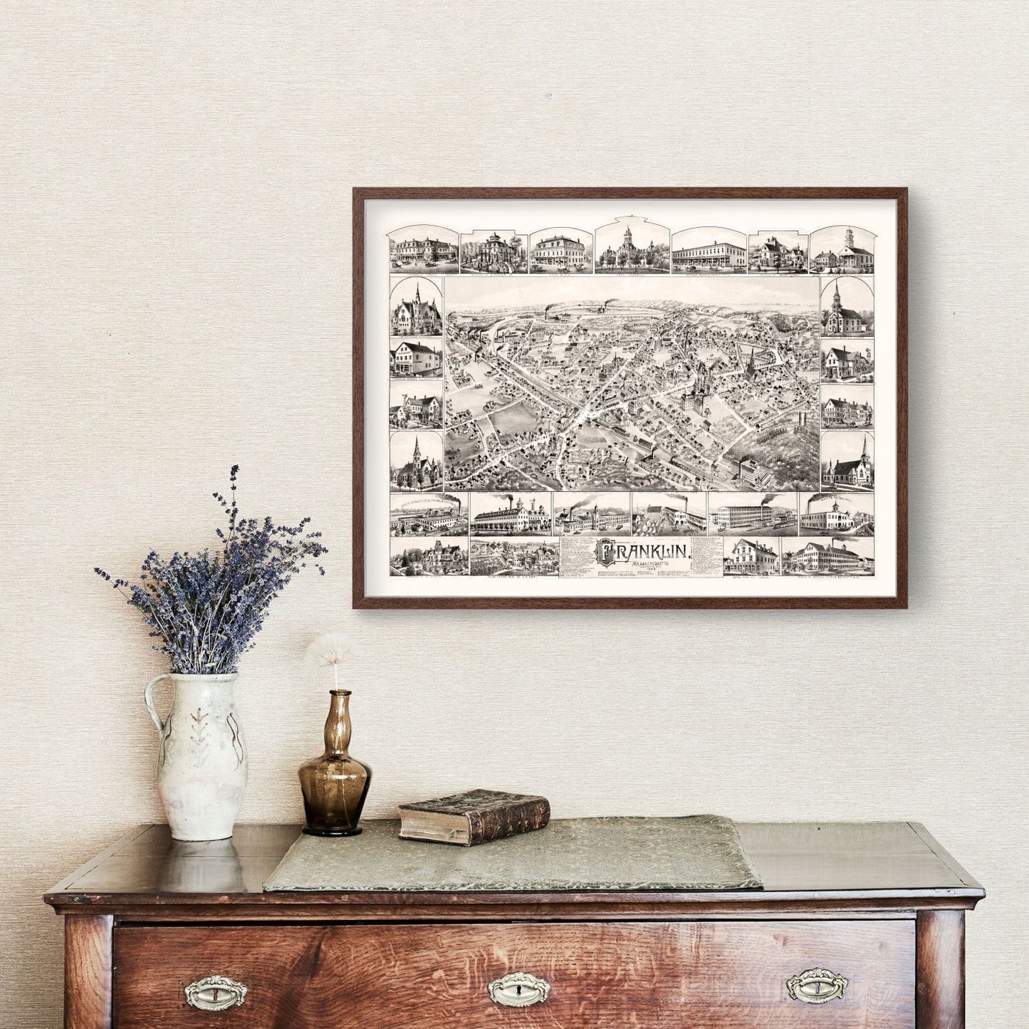 Vintage Map of Franklin, Massachusetts, 1888