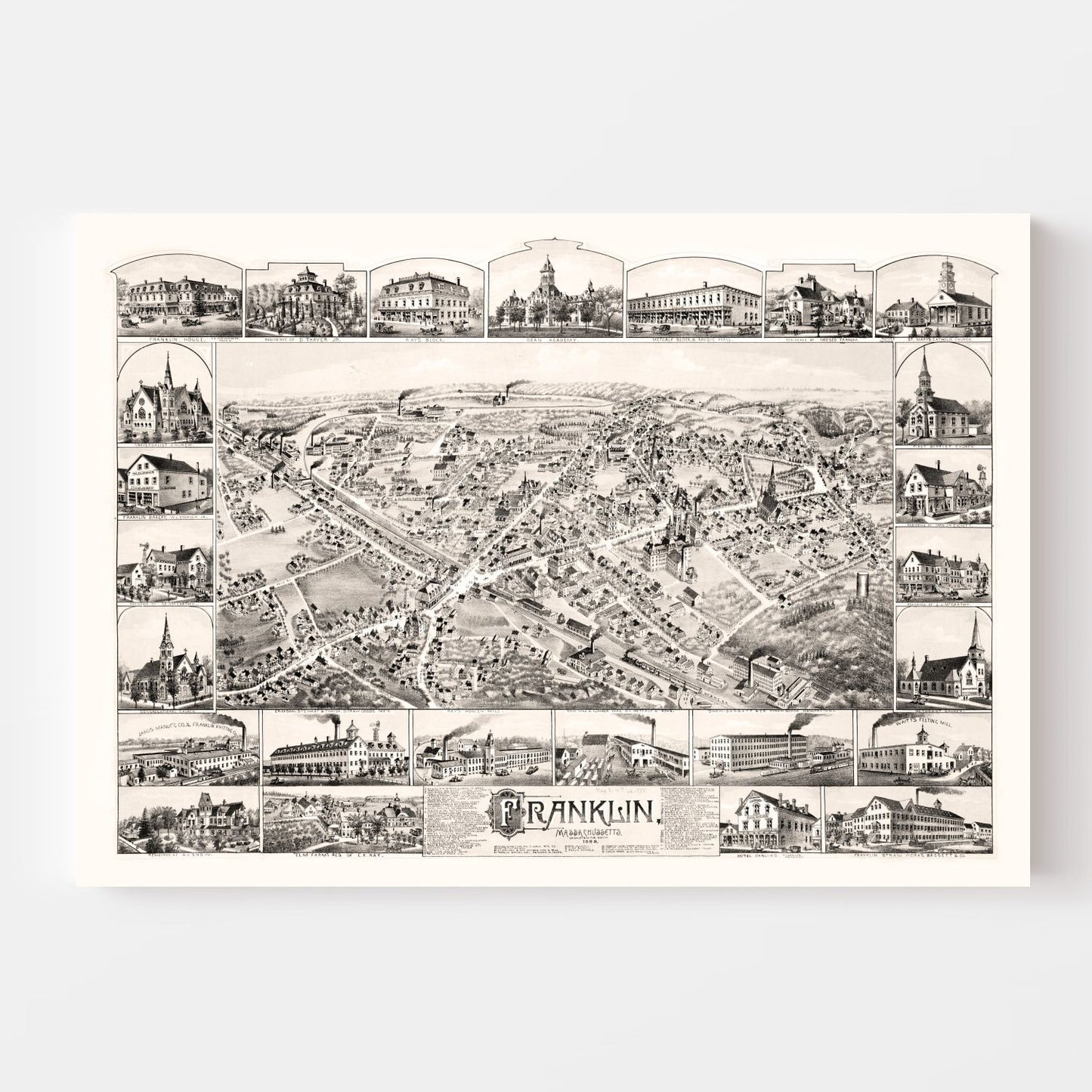 Vintage Map of Franklin, Massachusetts, 1888