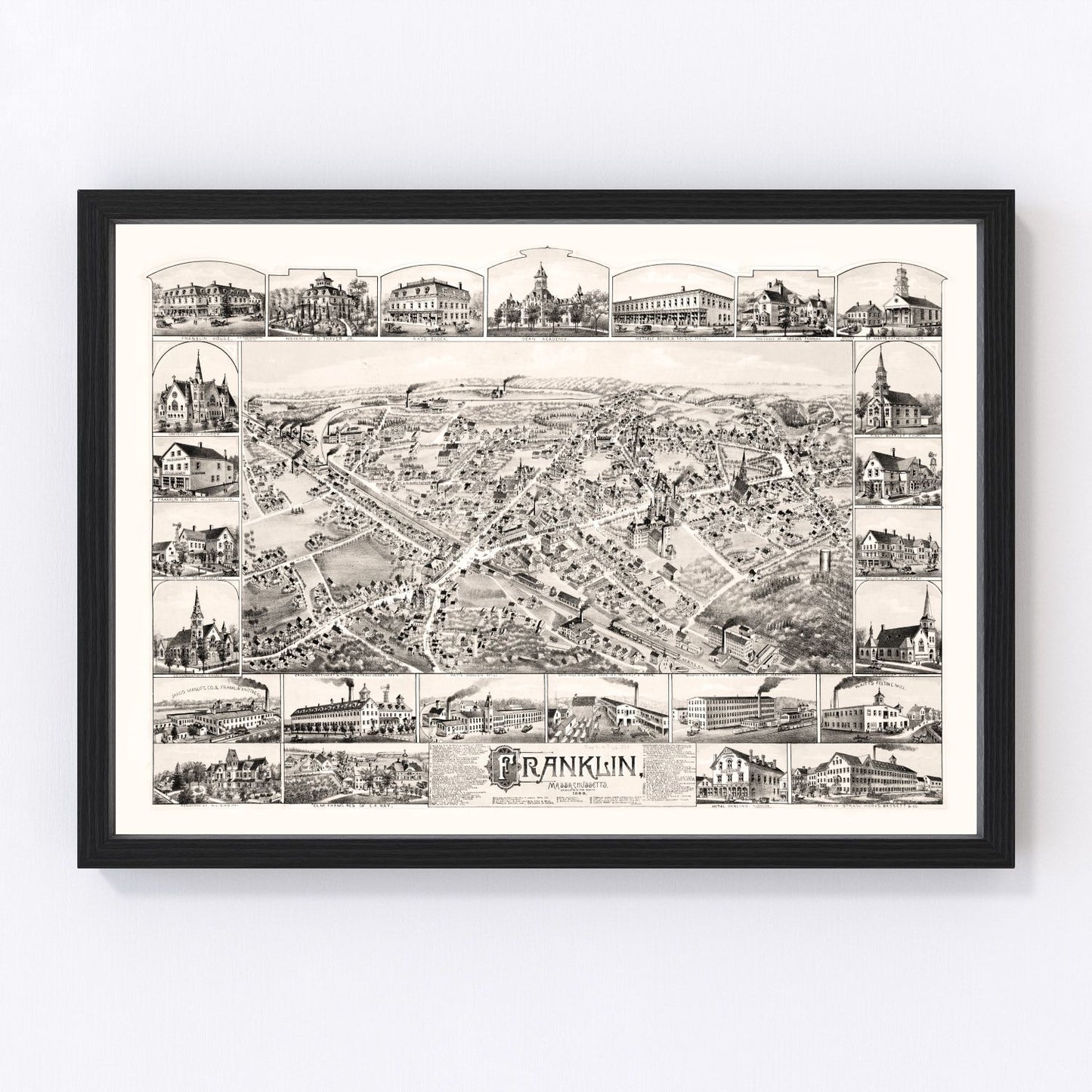 Vintage map of Franklin, Massachusetts, 1888