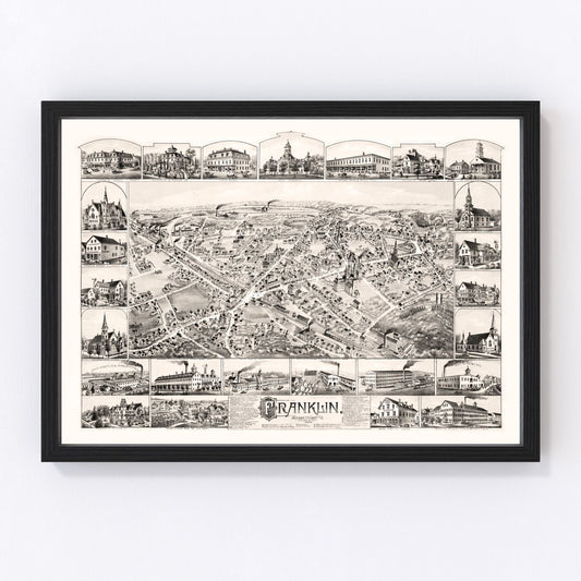 Vintage map of Franklin, Massachusetts, 1888