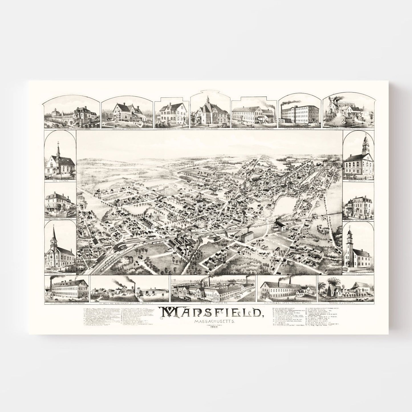Vintage Map of Mansfield, Massachusetts, 1888