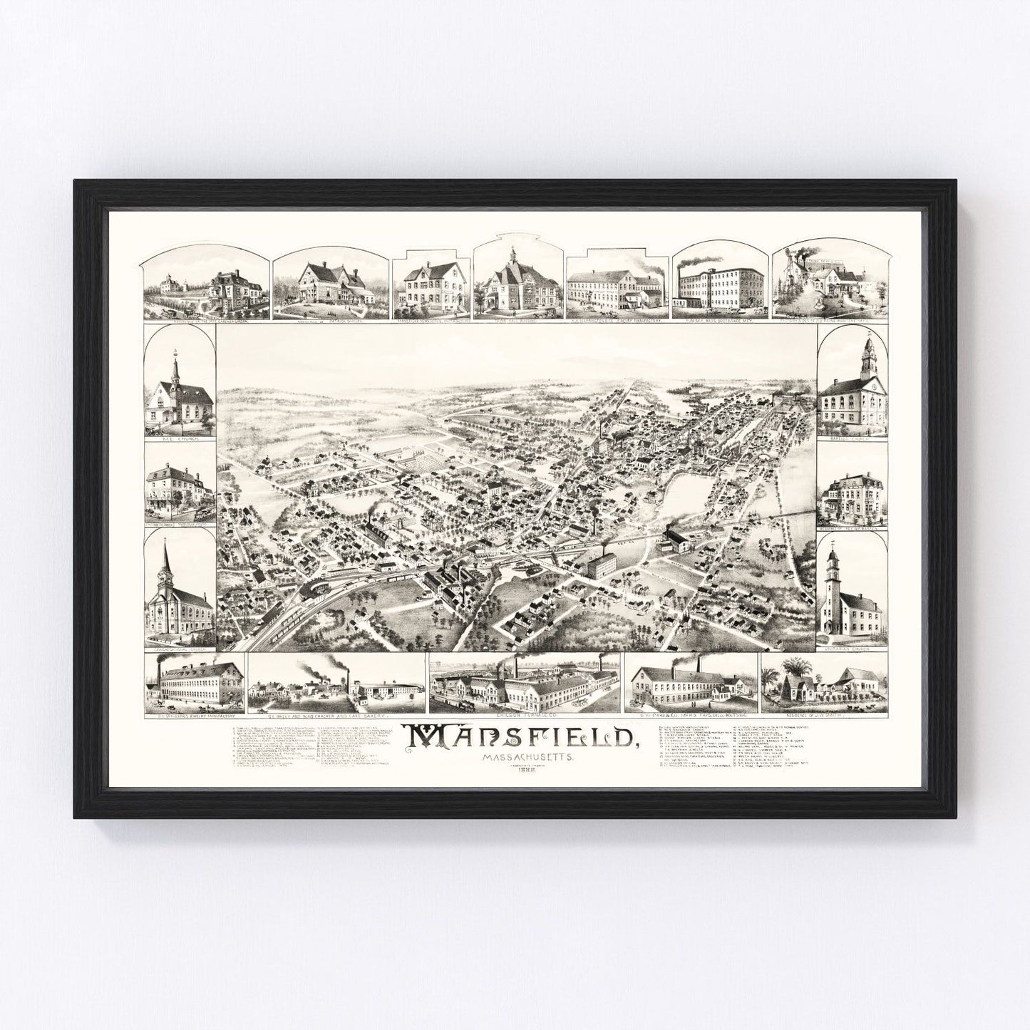 Vintage map of Mansfield, Massachusetts, 1888