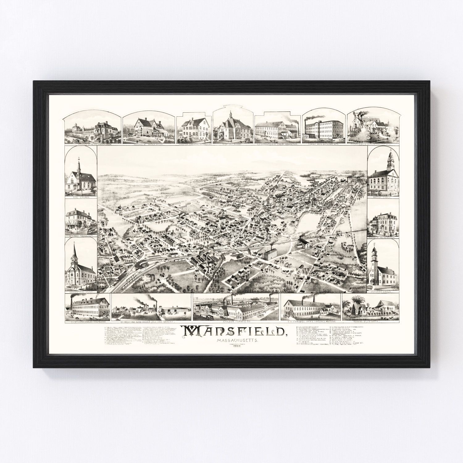 Vintage map of Mansfield, Massachusetts, 1888