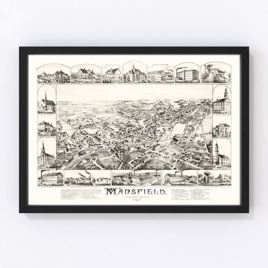 Vintage map of Mansfield, Massachusetts, 1888