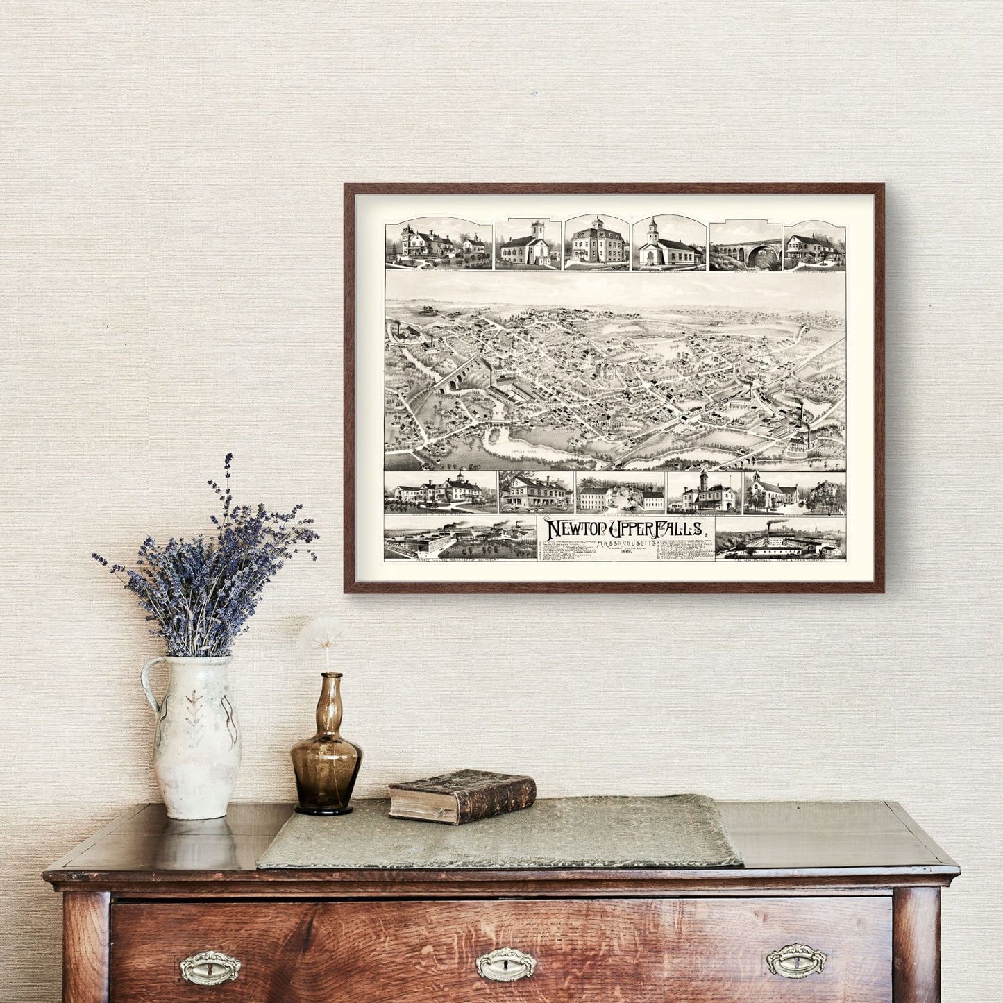 Vintage Map of Newton Upper Falls, Massachusetts, 1888